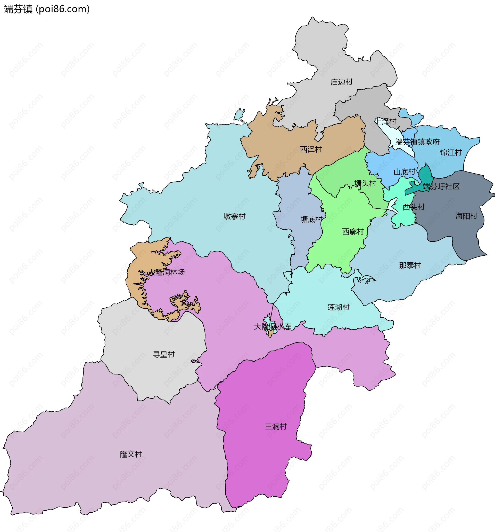 端芬镇边界地图(五级行政区划)