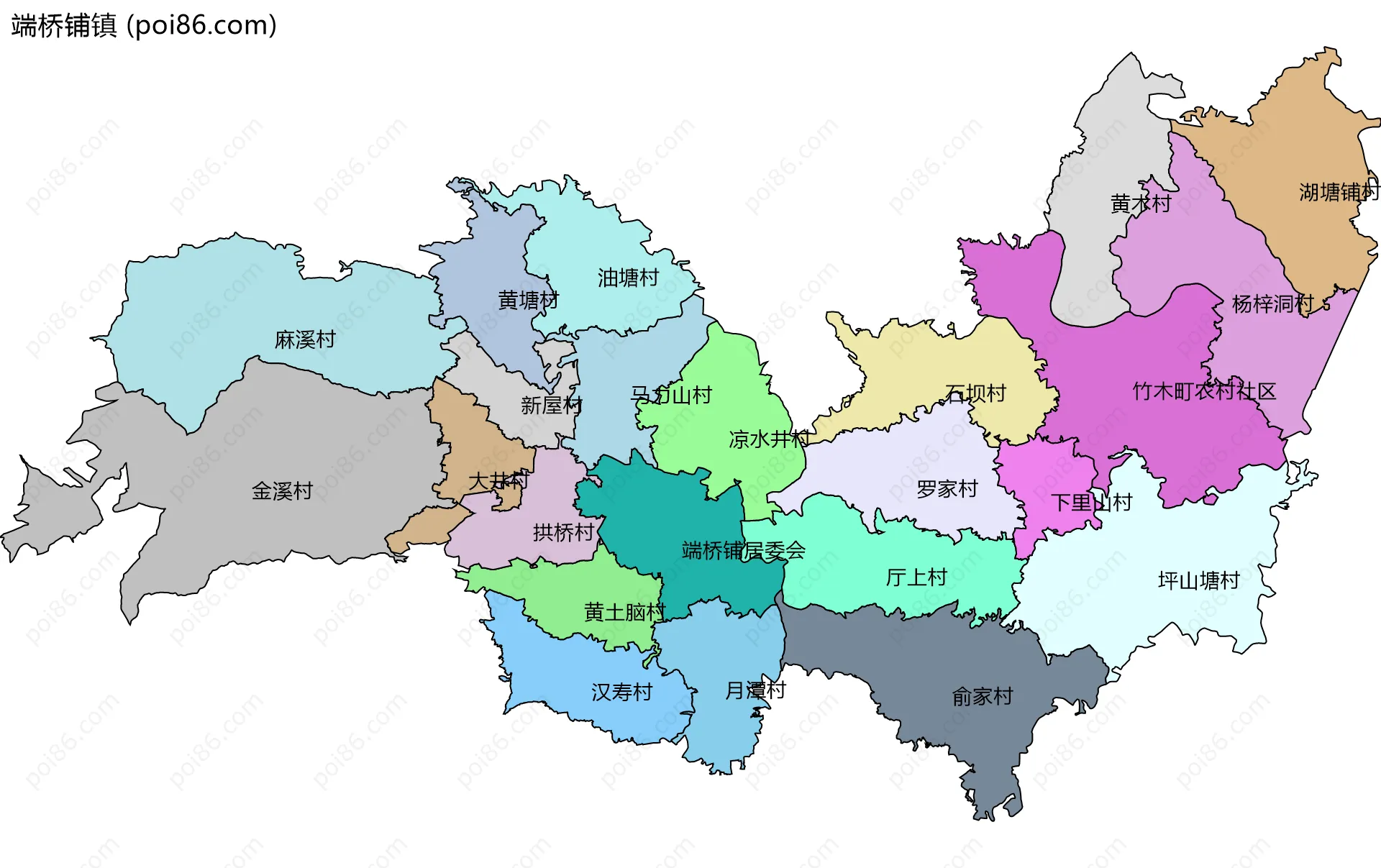 端桥铺镇边界地图(五级行政区划)