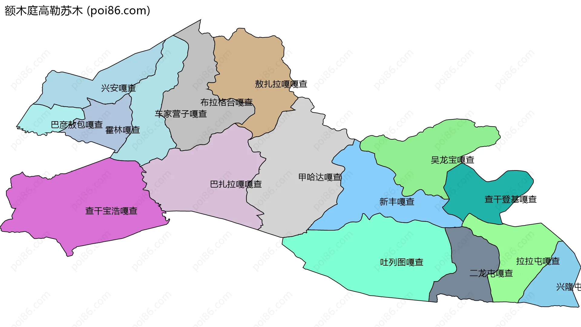 额木庭高勒苏木边界地图(五级行政区划)