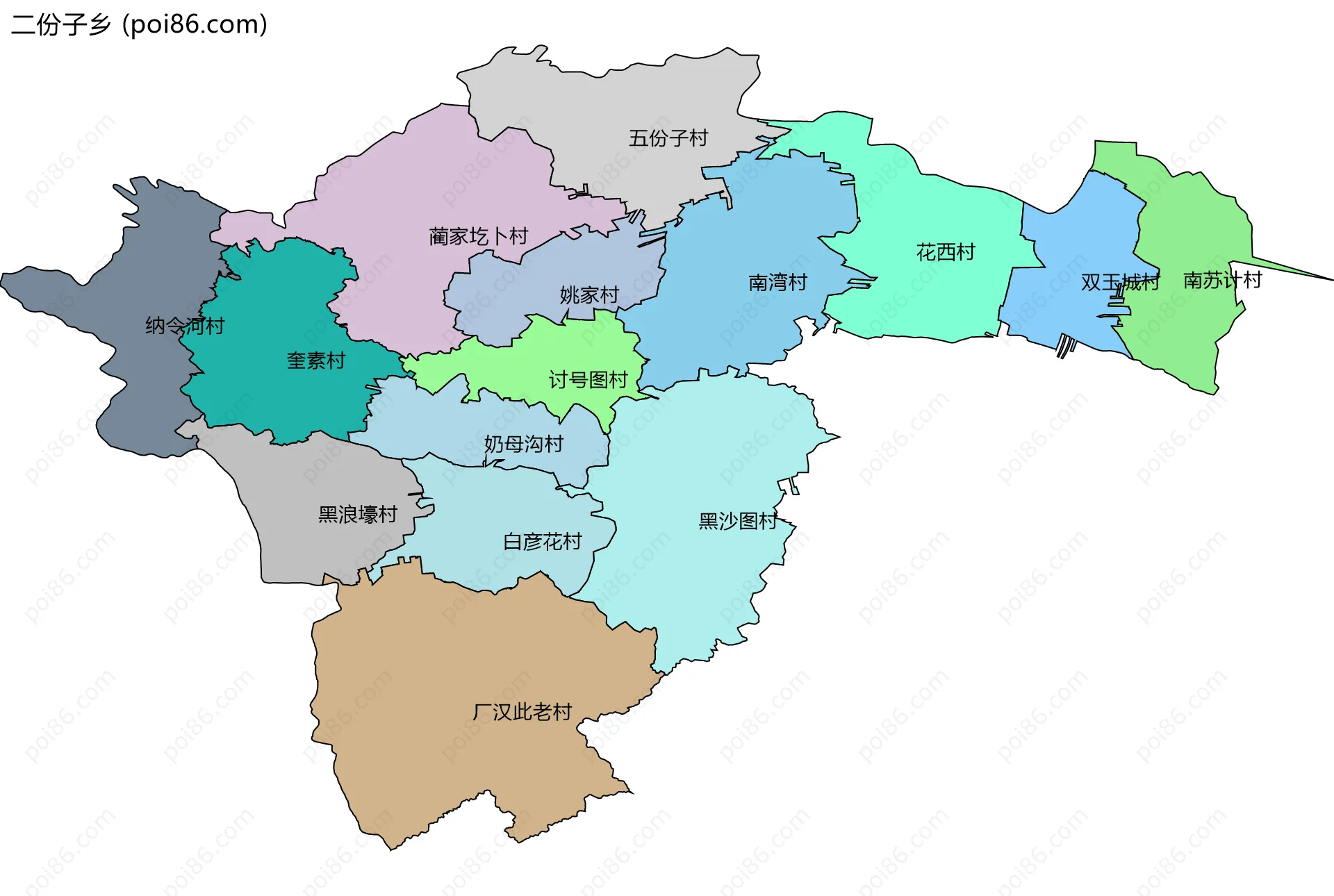 二份子乡边界地图(五级行政区划)