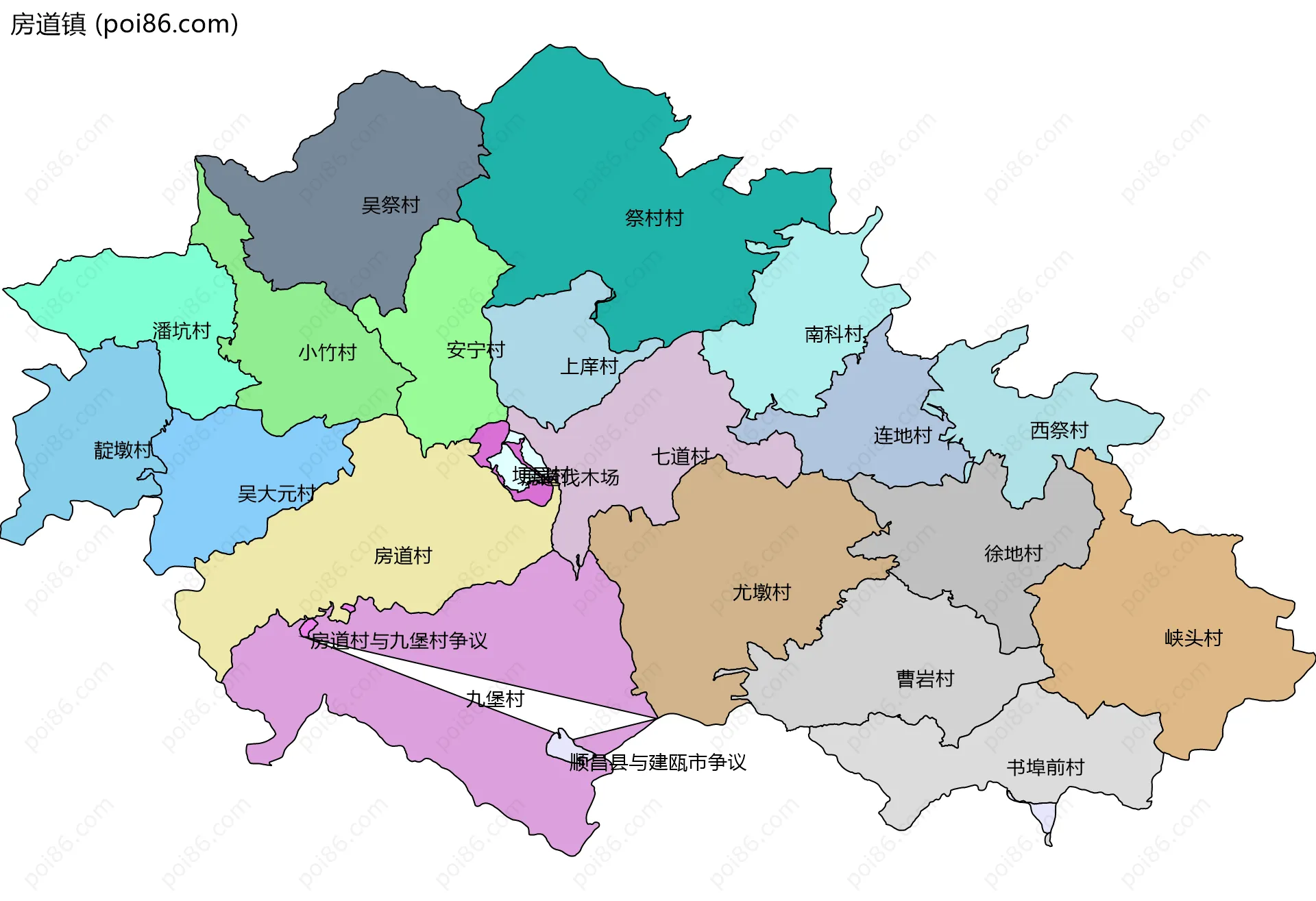 房道镇边界地图(五级行政区划)