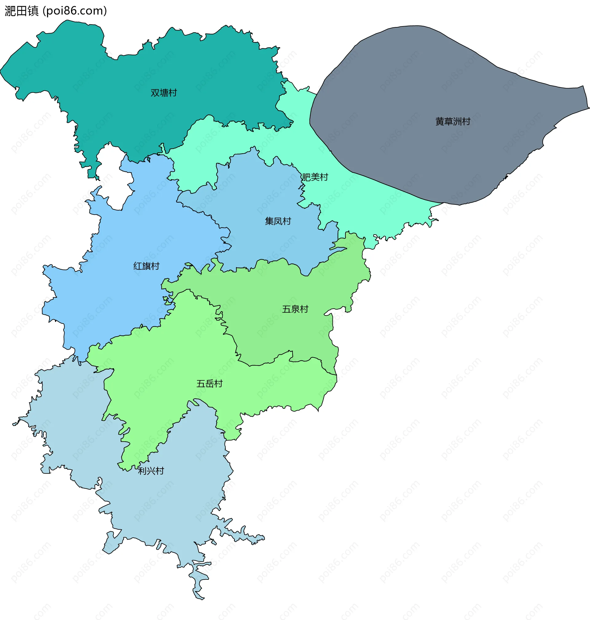 淝田镇边界地图(五级行政区划)