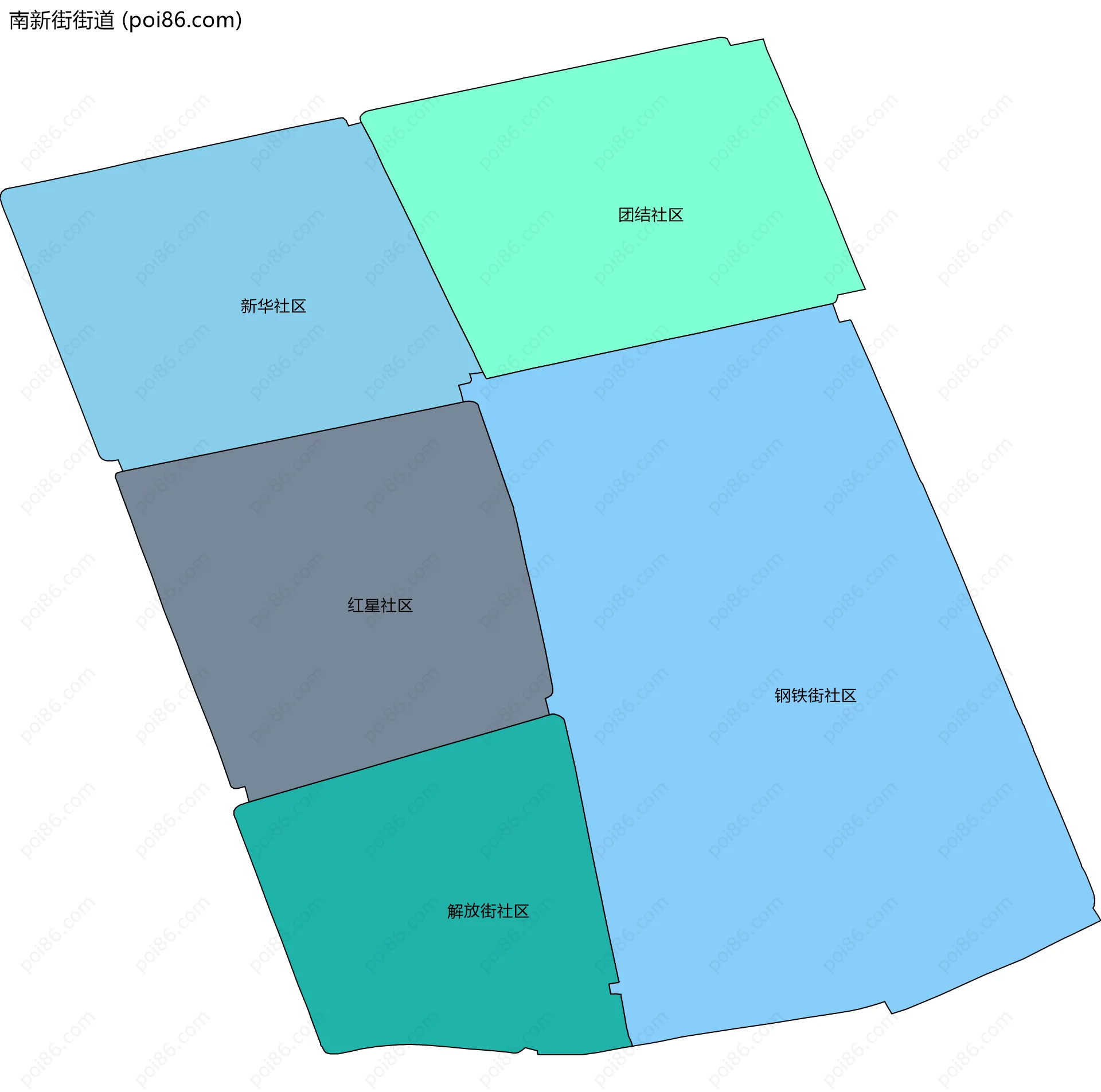 南新街街道边界地图(五级行政区划)