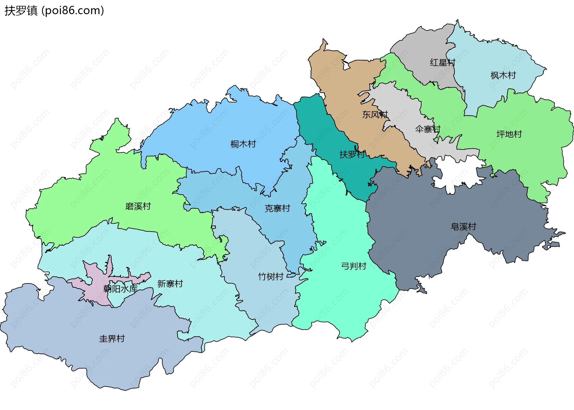 扶罗镇边界地图(五级行政区划)