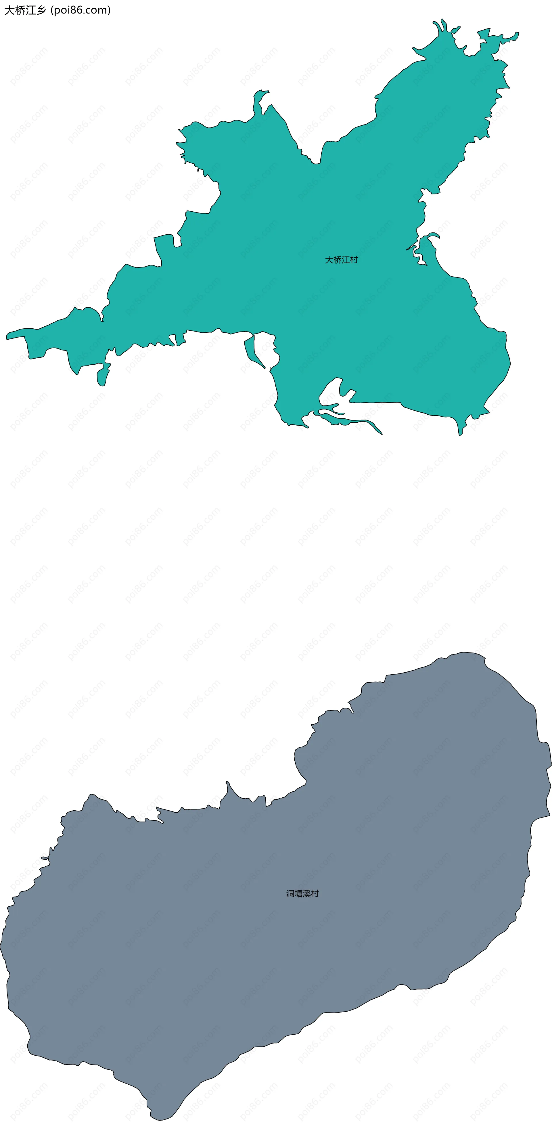 大桥江乡边界地图(五级行政区划)