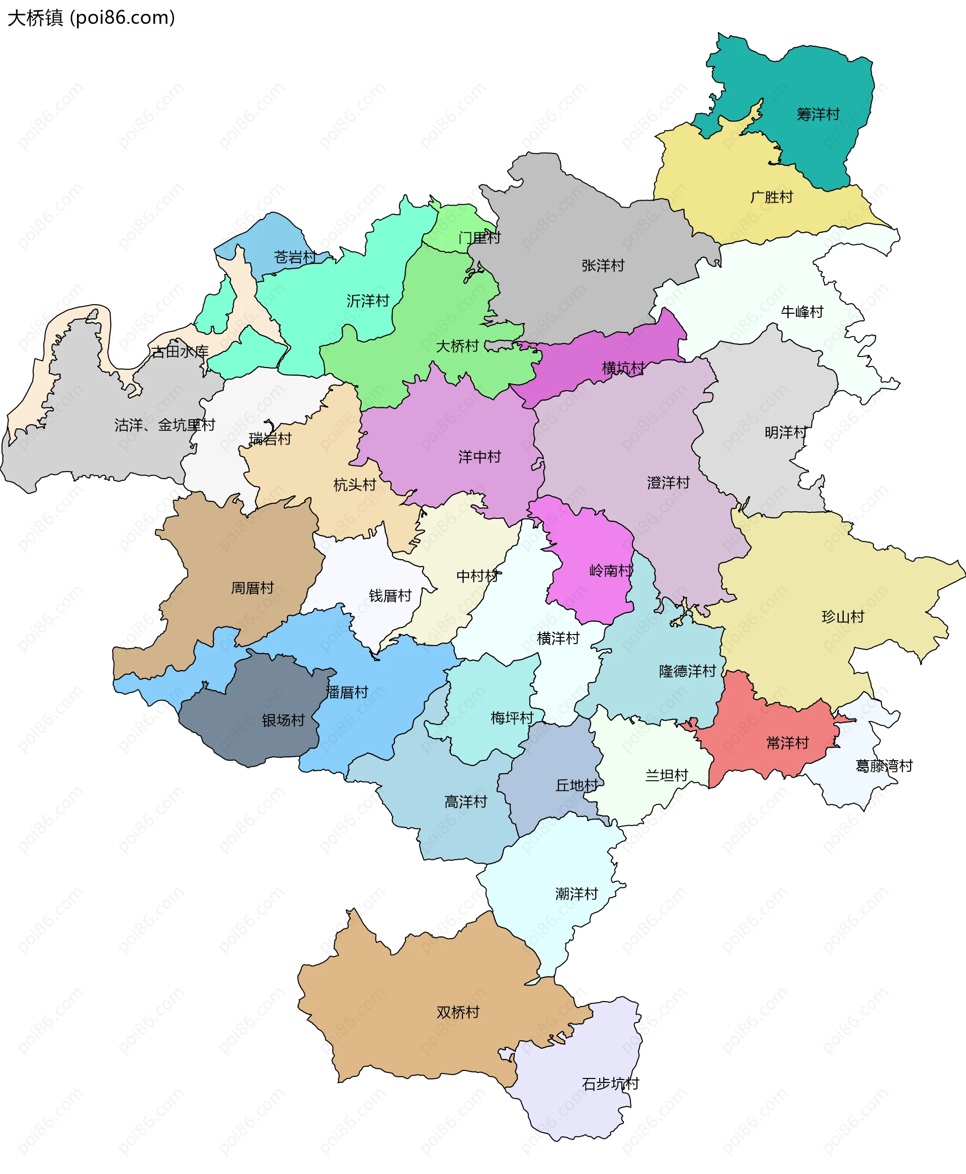 大桥镇边界地图(五级行政区划)