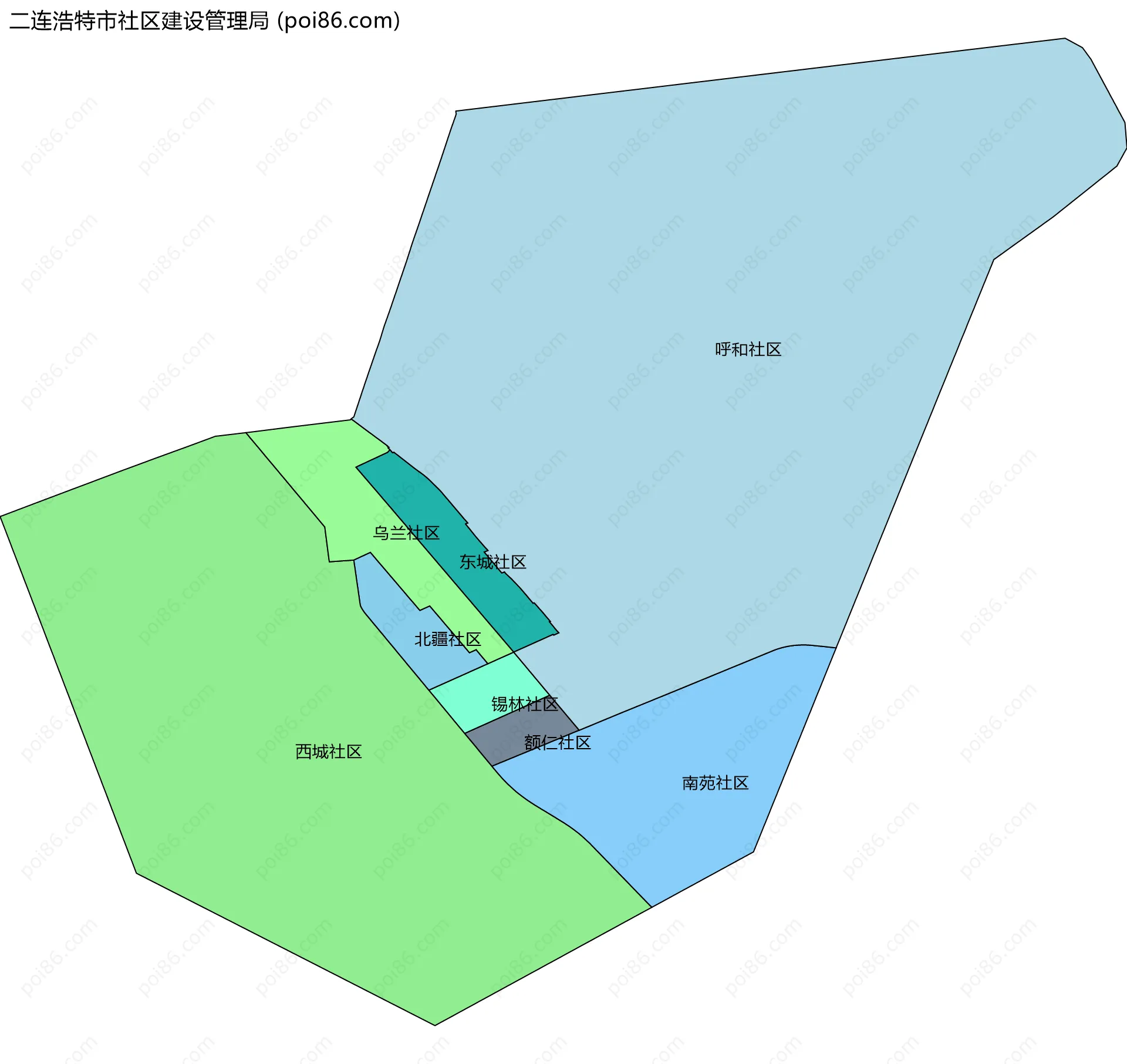 二连浩特市社区建设管理局边界地图(五级行政区划)