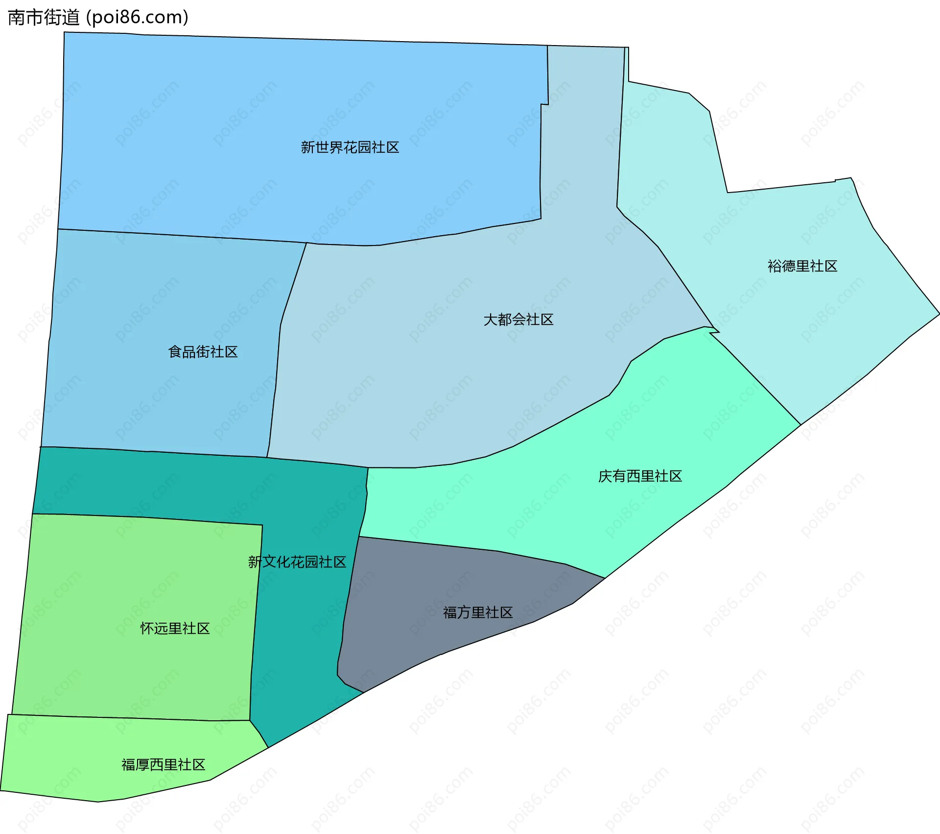 南市街道边界地图(五级行政区划)