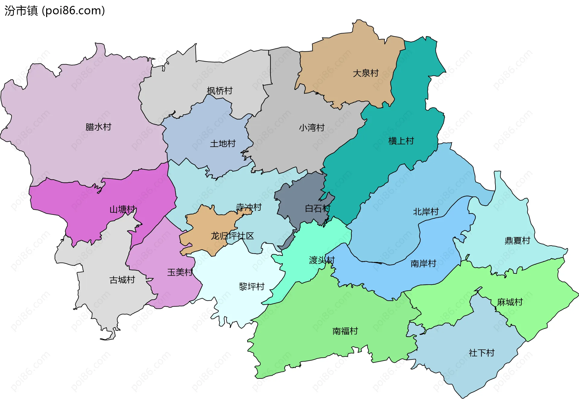 汾市镇边界地图(五级行政区划)