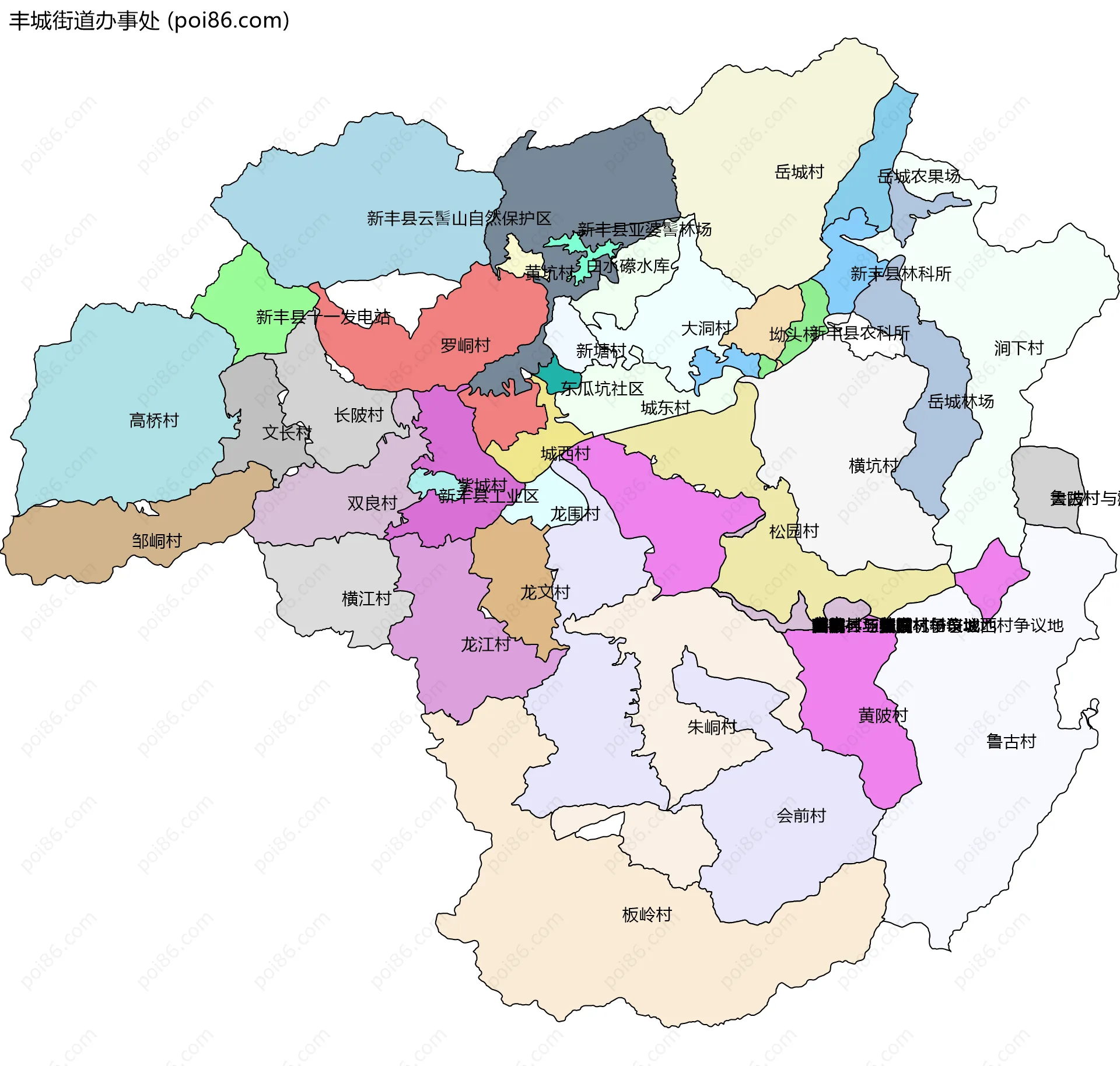丰城街道办事处边界地图(五级行政区划)