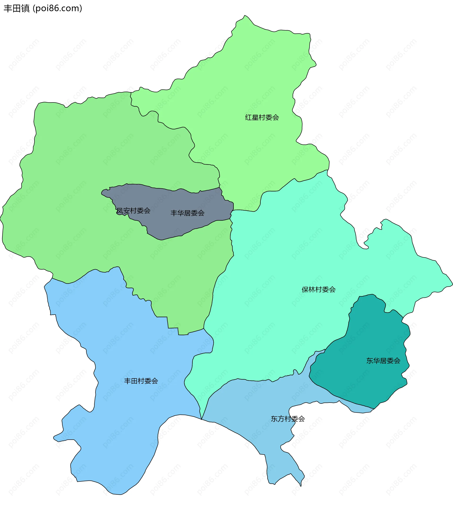 丰田镇边界地图(五级行政区划)