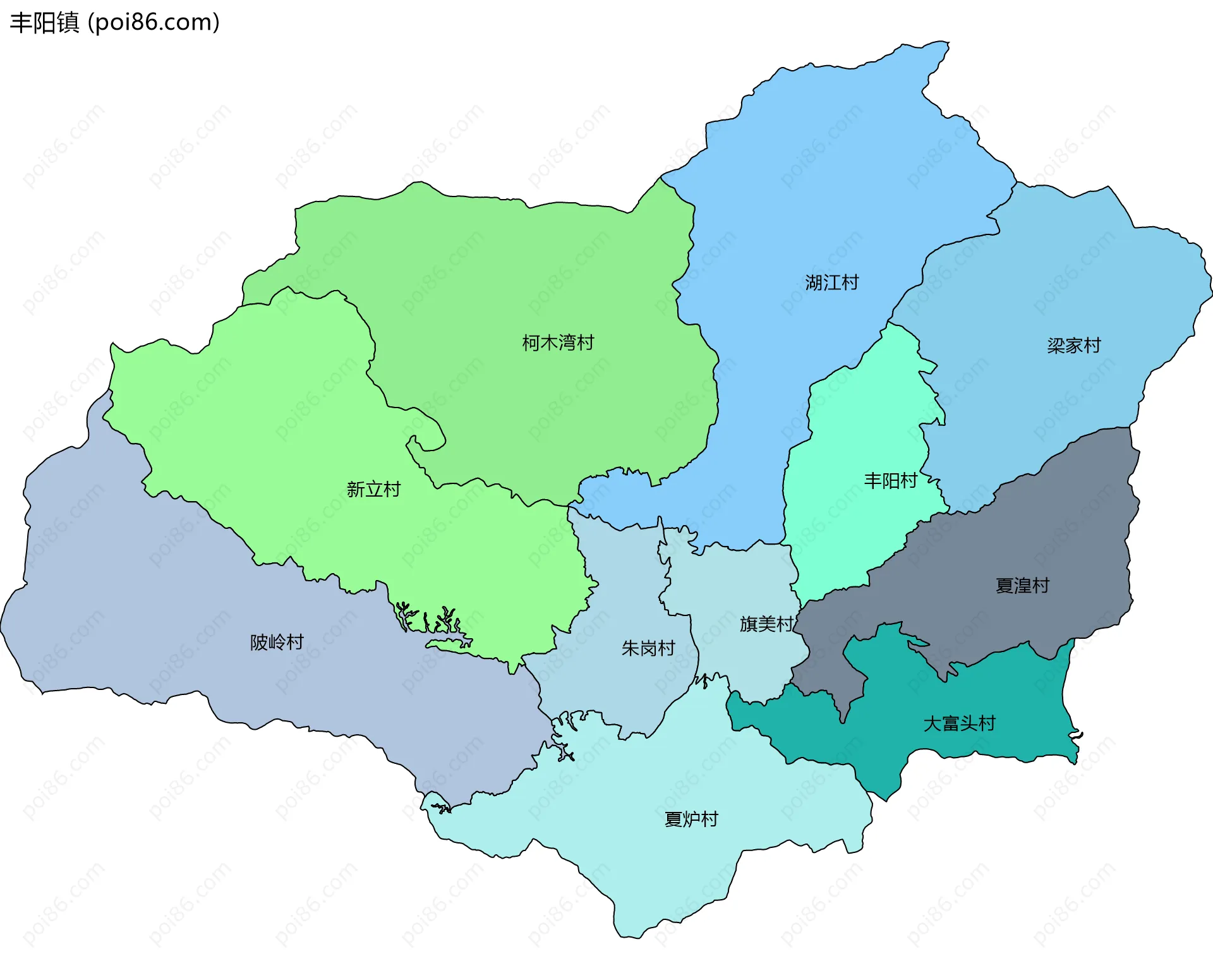 丰阳镇边界地图(五级行政区划)