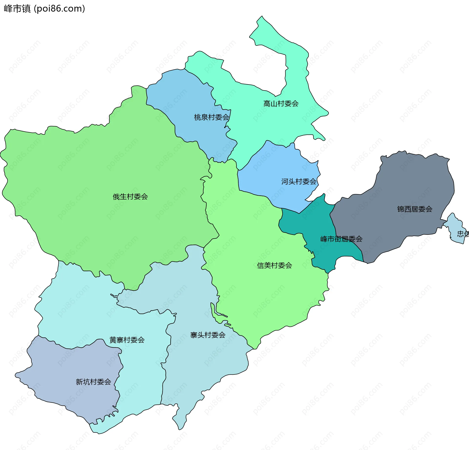 峰市镇边界地图(五级行政区划)