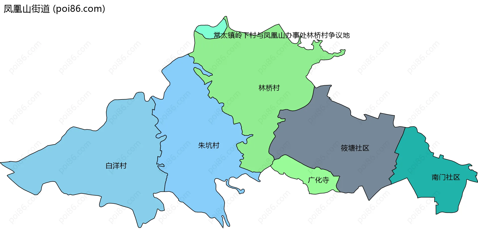 凤凰山街道边界地图(五级行政区划)