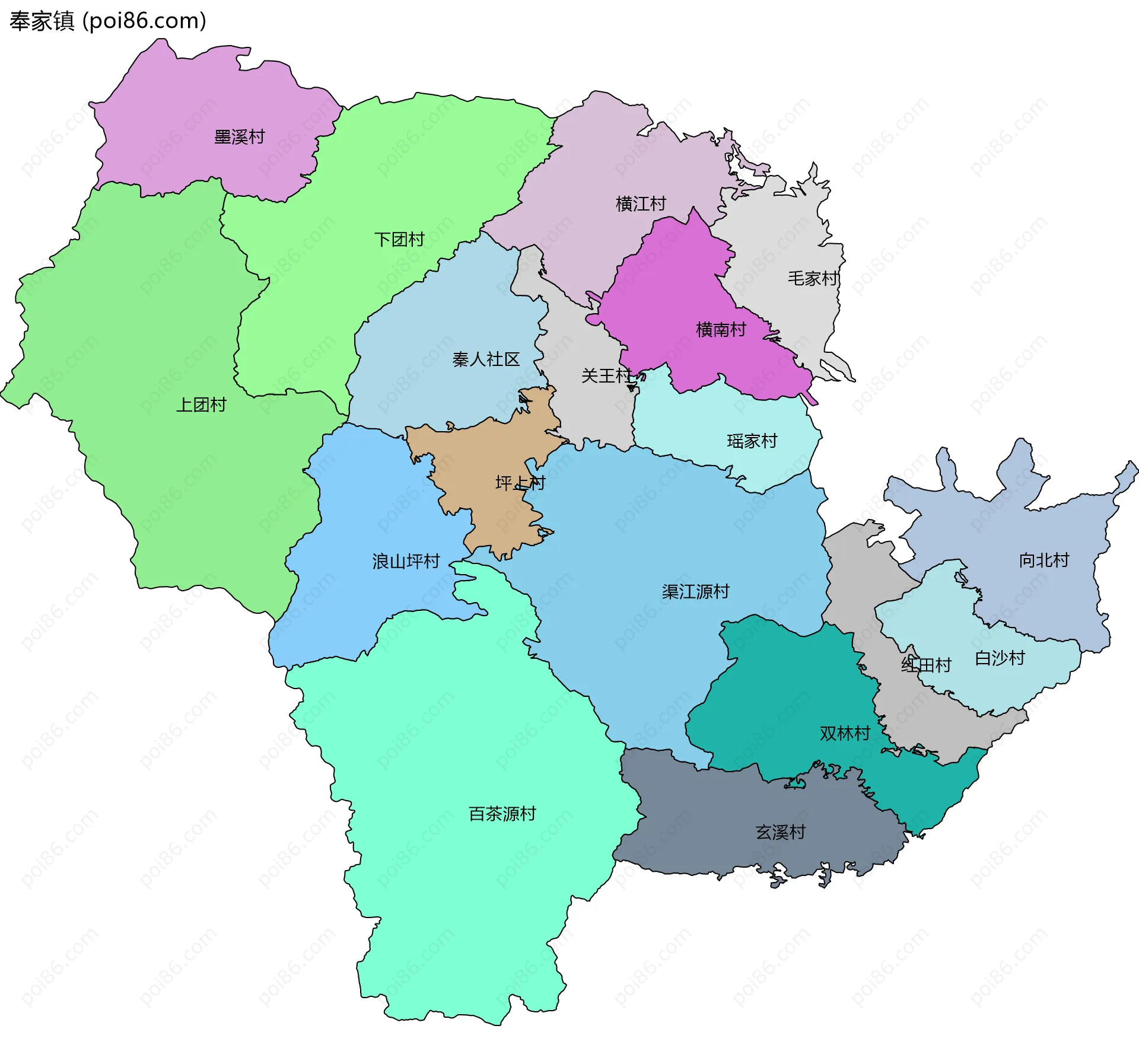 奉家镇边界地图(五级行政区划)