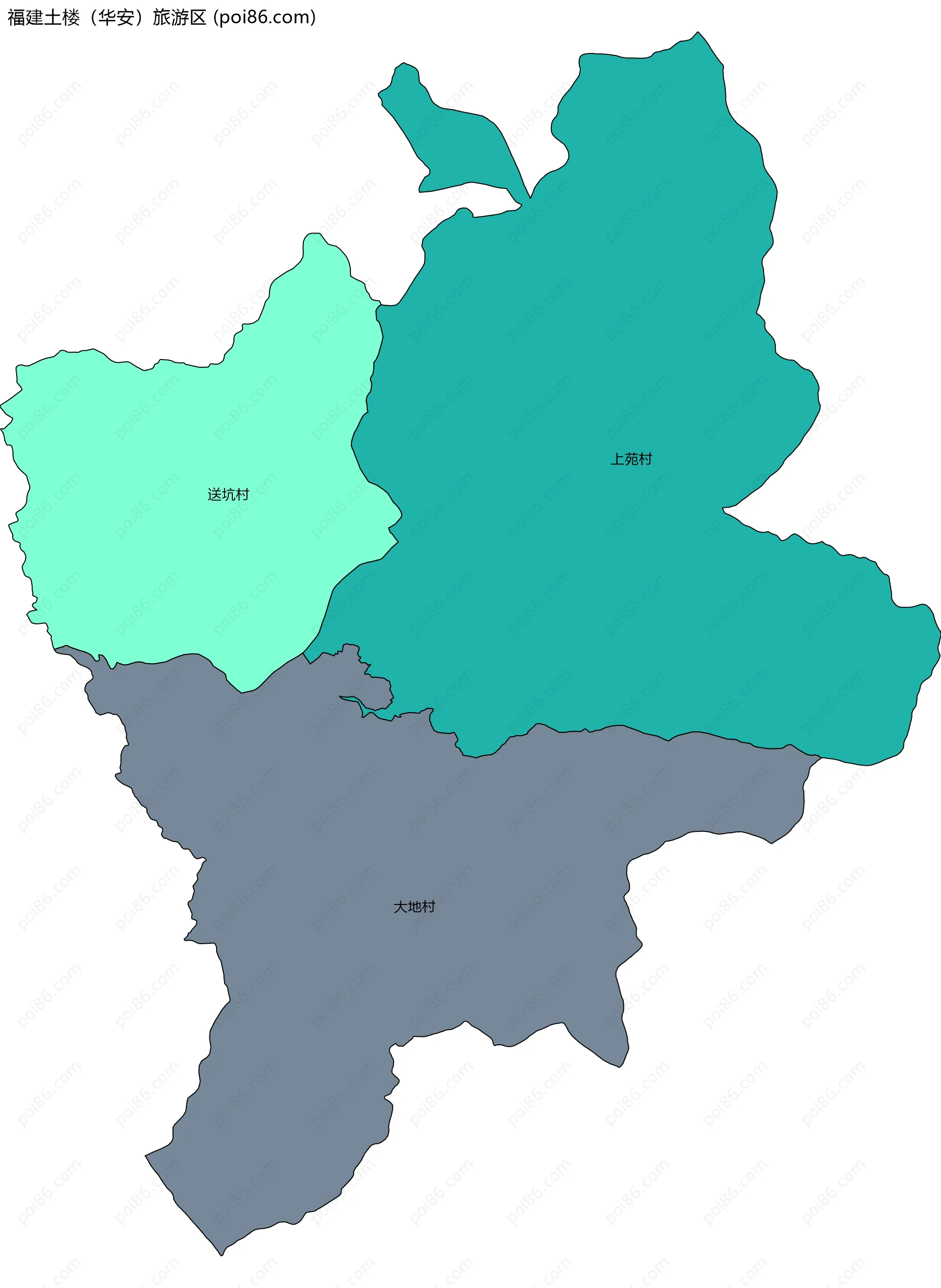 福建土楼（华安）旅游区边界地图(五级行政区划)