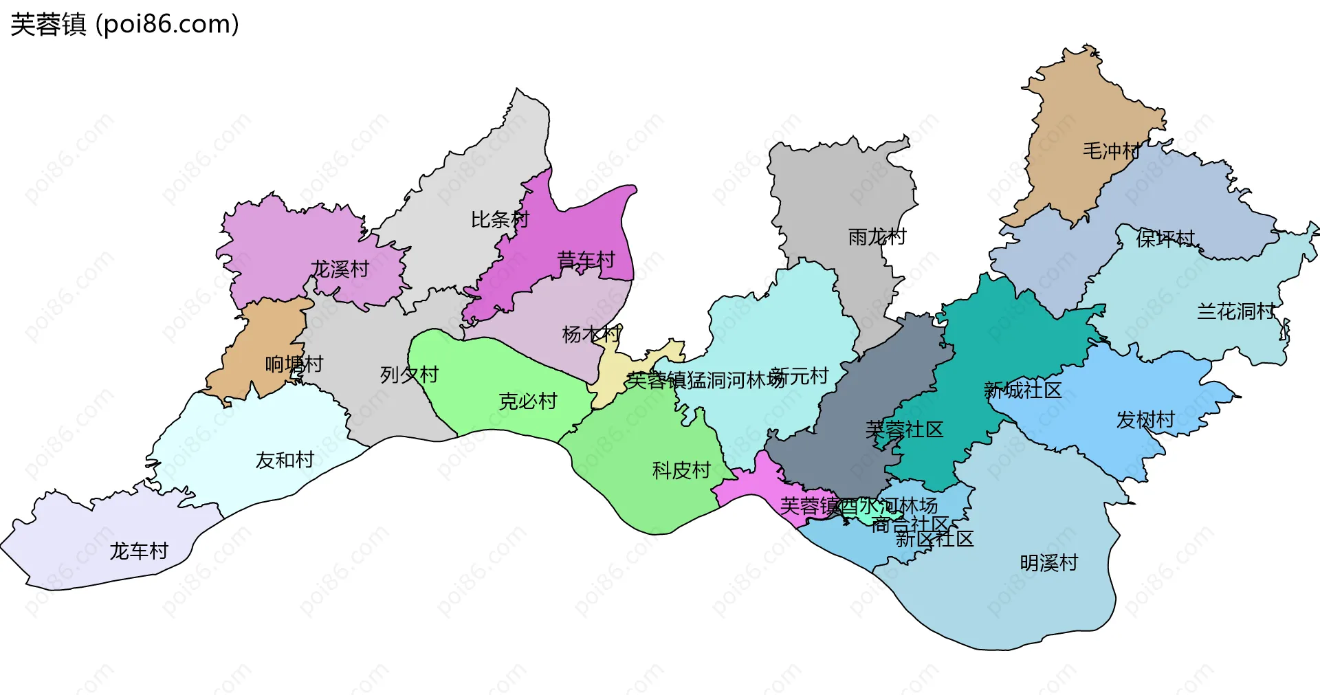 芙蓉镇边界地图(五级行政区划)