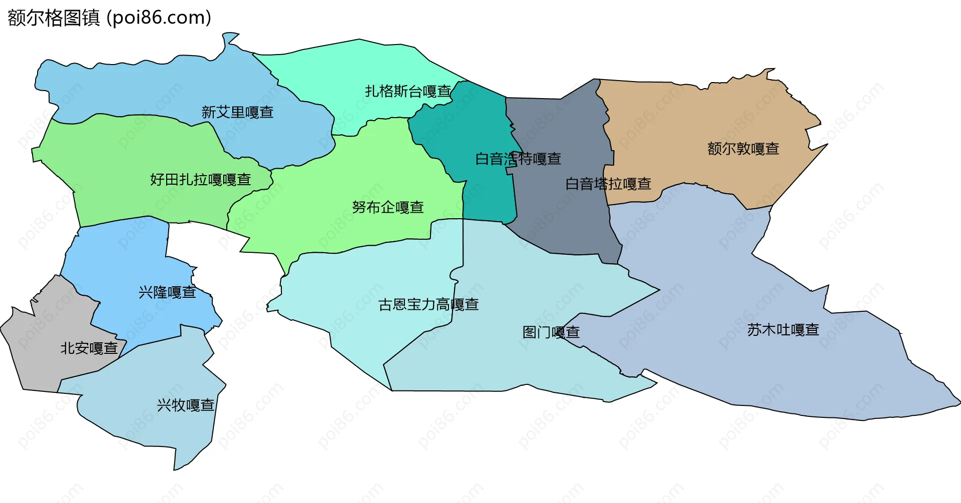 额尔格图镇边界地图(五级行政区划)