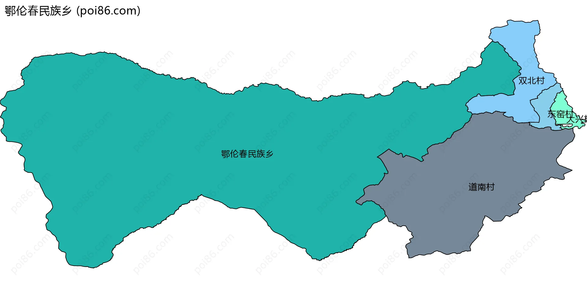 鄂伦春民族乡边界地图(五级行政区划)