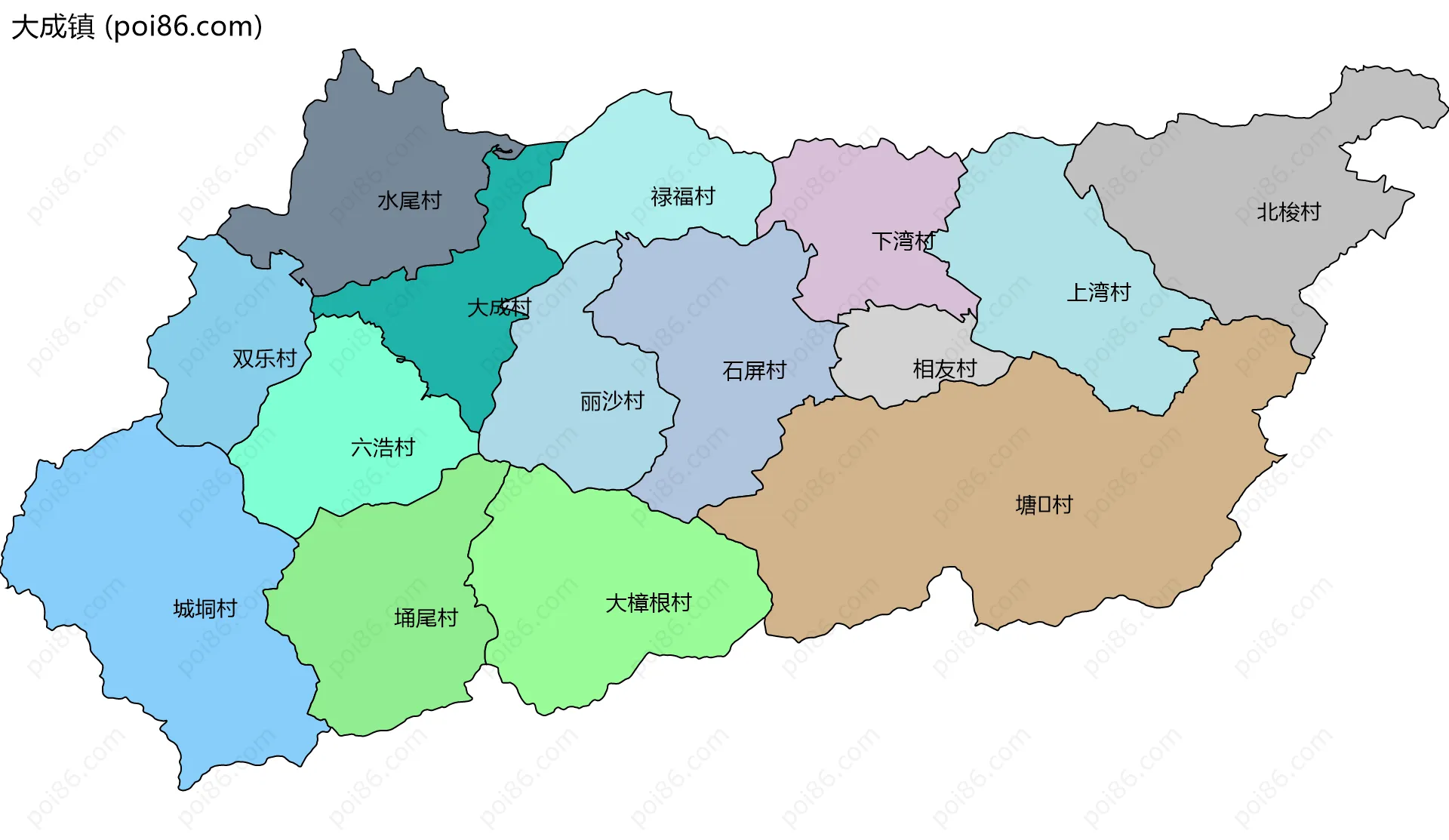 大成镇边界地图(五级行政区划)