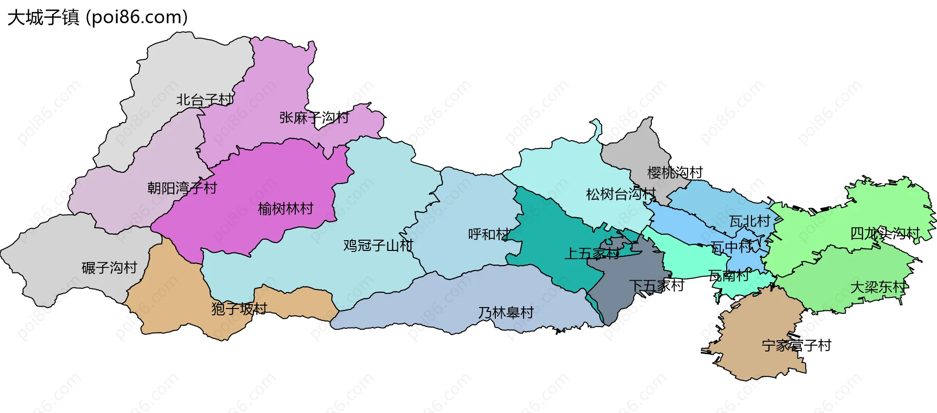 大城子镇边界地图(五级行政区划)