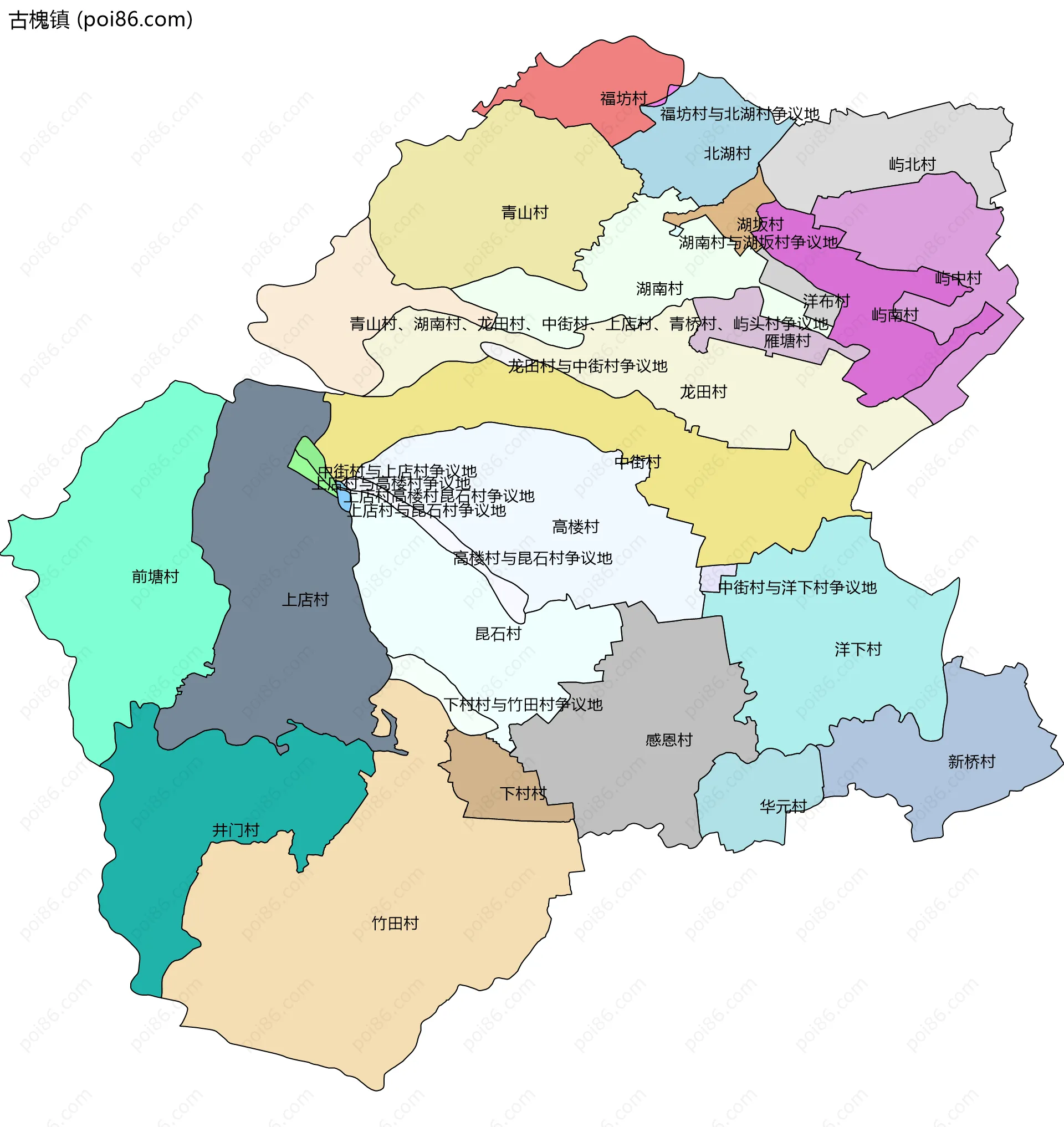 古槐镇边界地图(五级行政区划)