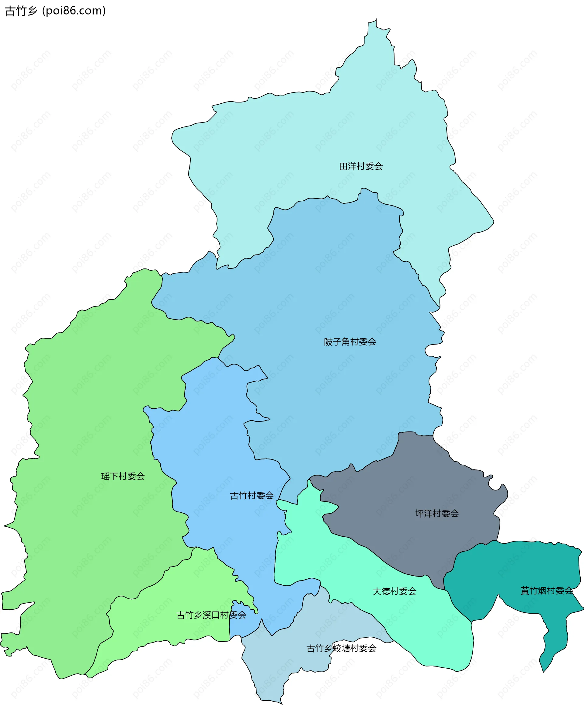 古竹乡边界地图(五级行政区划)