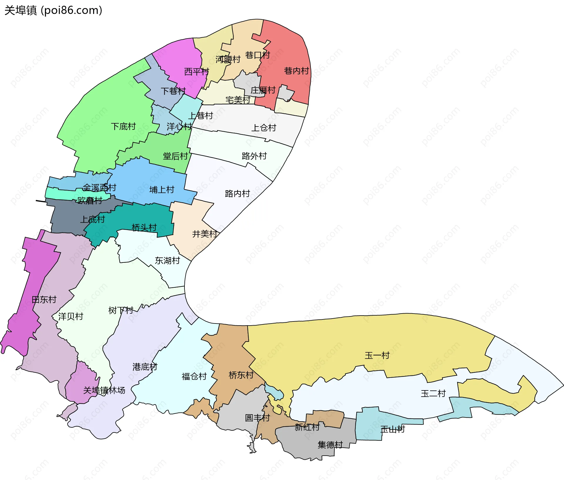 关埠镇边界地图(五级行政区划)