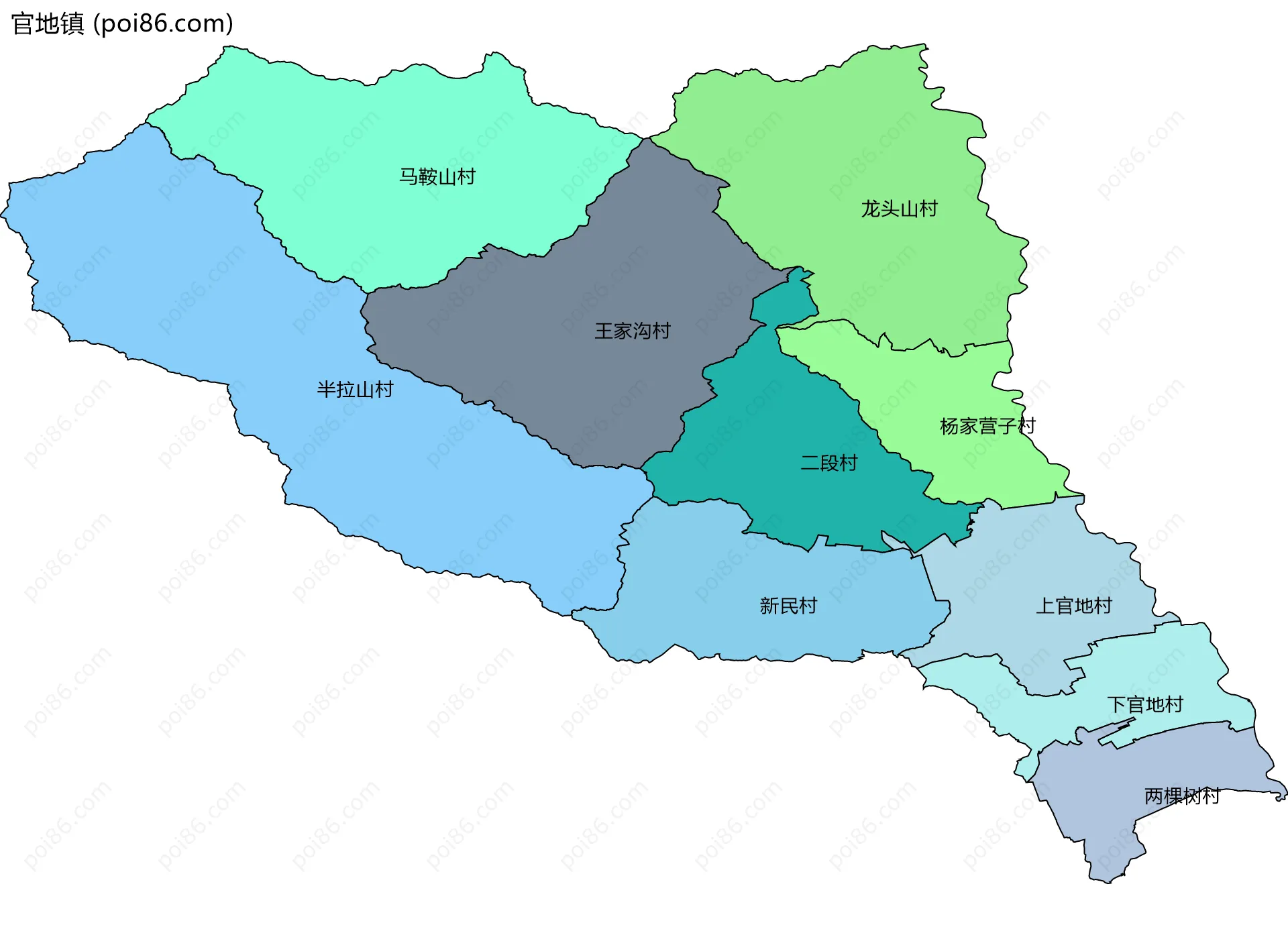 官地镇边界地图(五级行政区划)