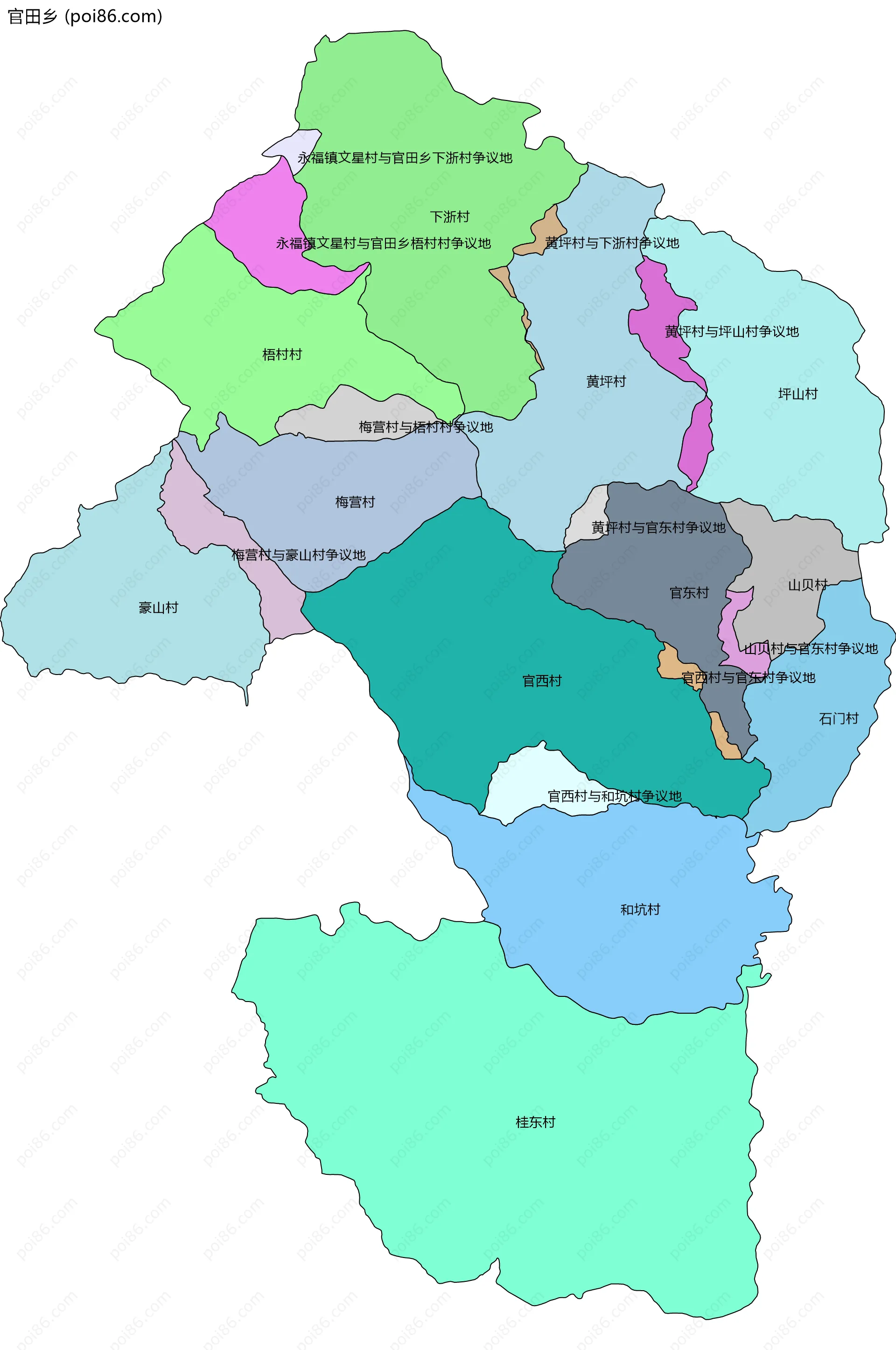 官田乡边界地图(五级行政区划)