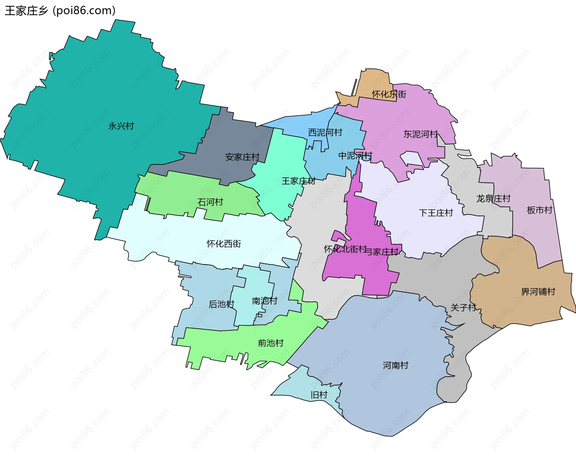王家庄乡边界地图(五级行政区划)