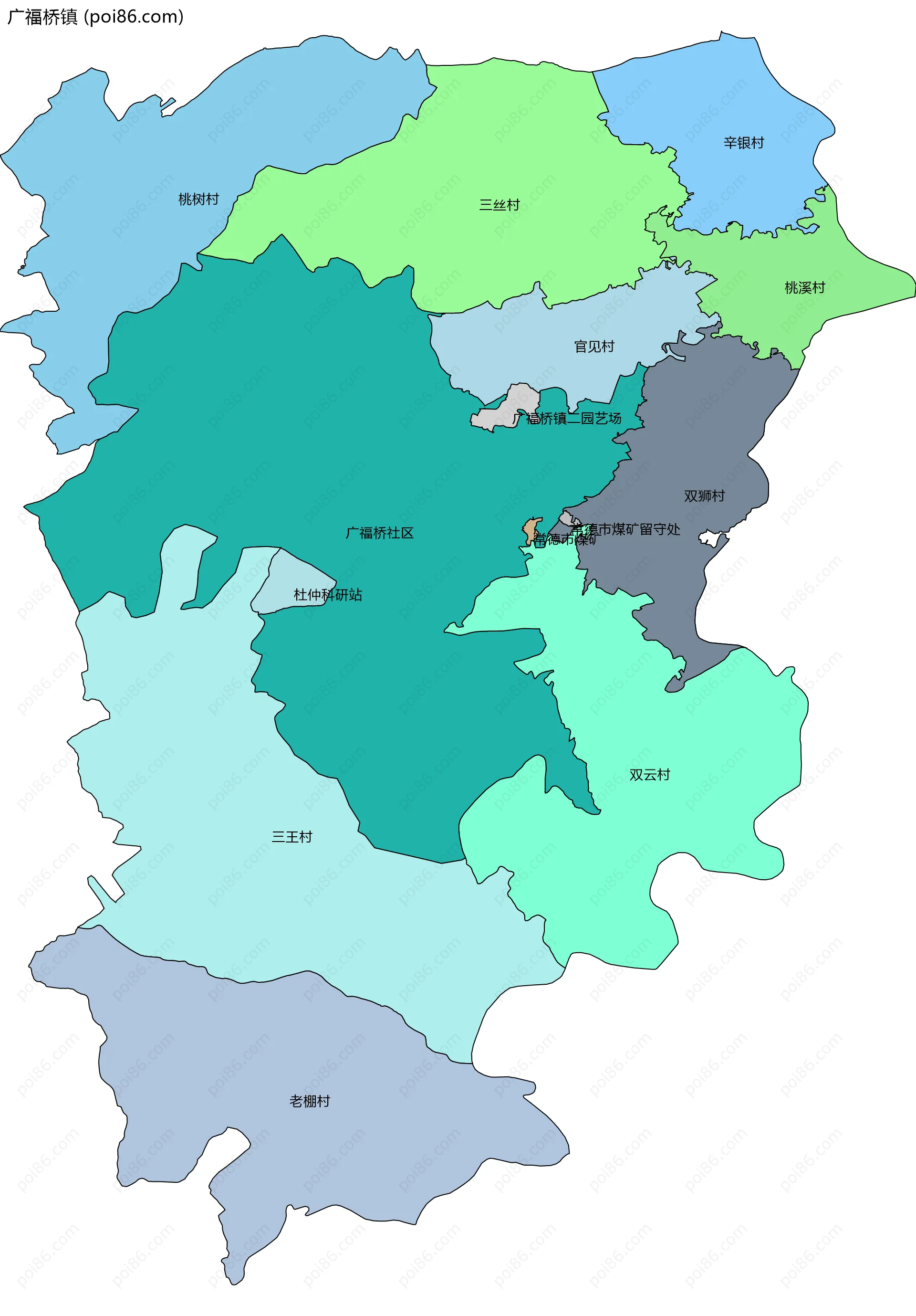 广福桥镇边界地图(五级行政区划)