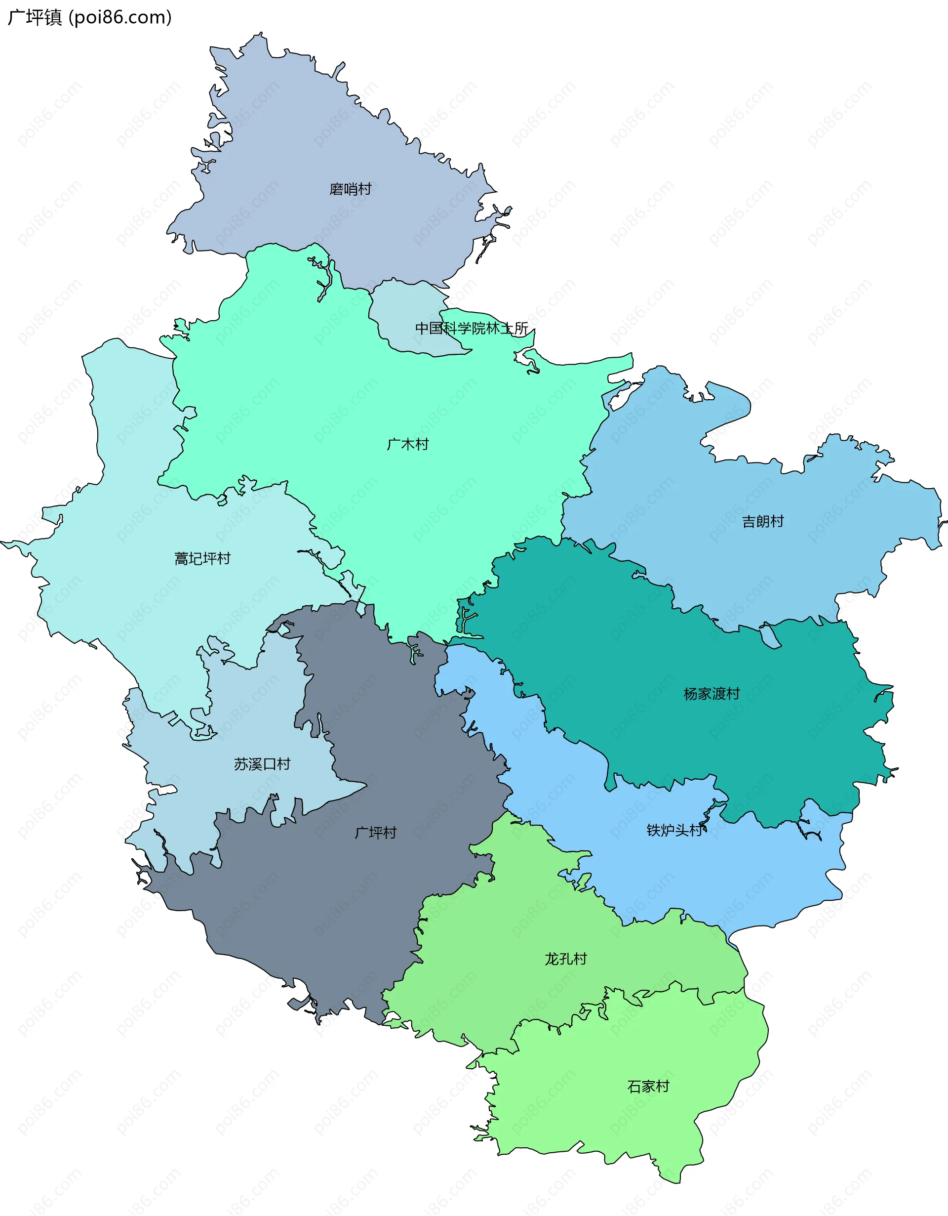 广坪镇边界地图(五级行政区划)