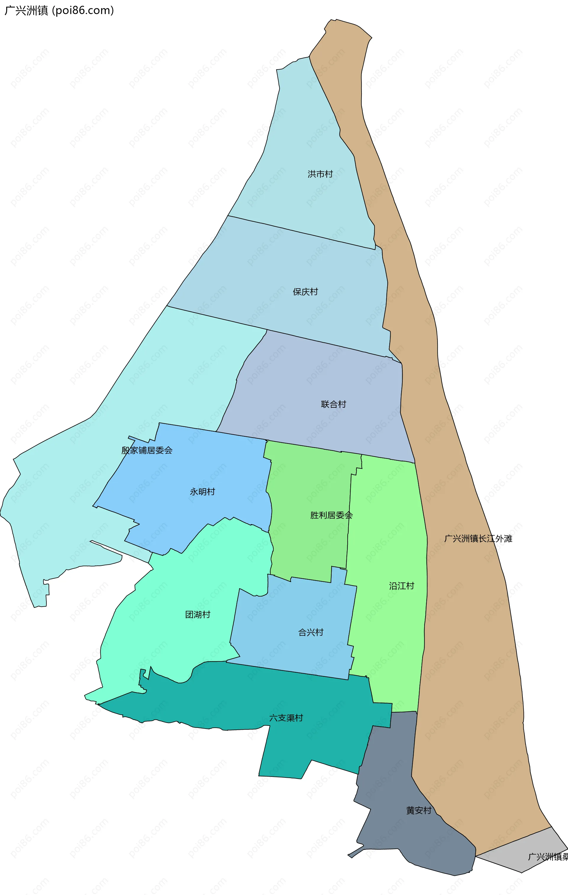 广兴洲镇边界地图(五级行政区划)