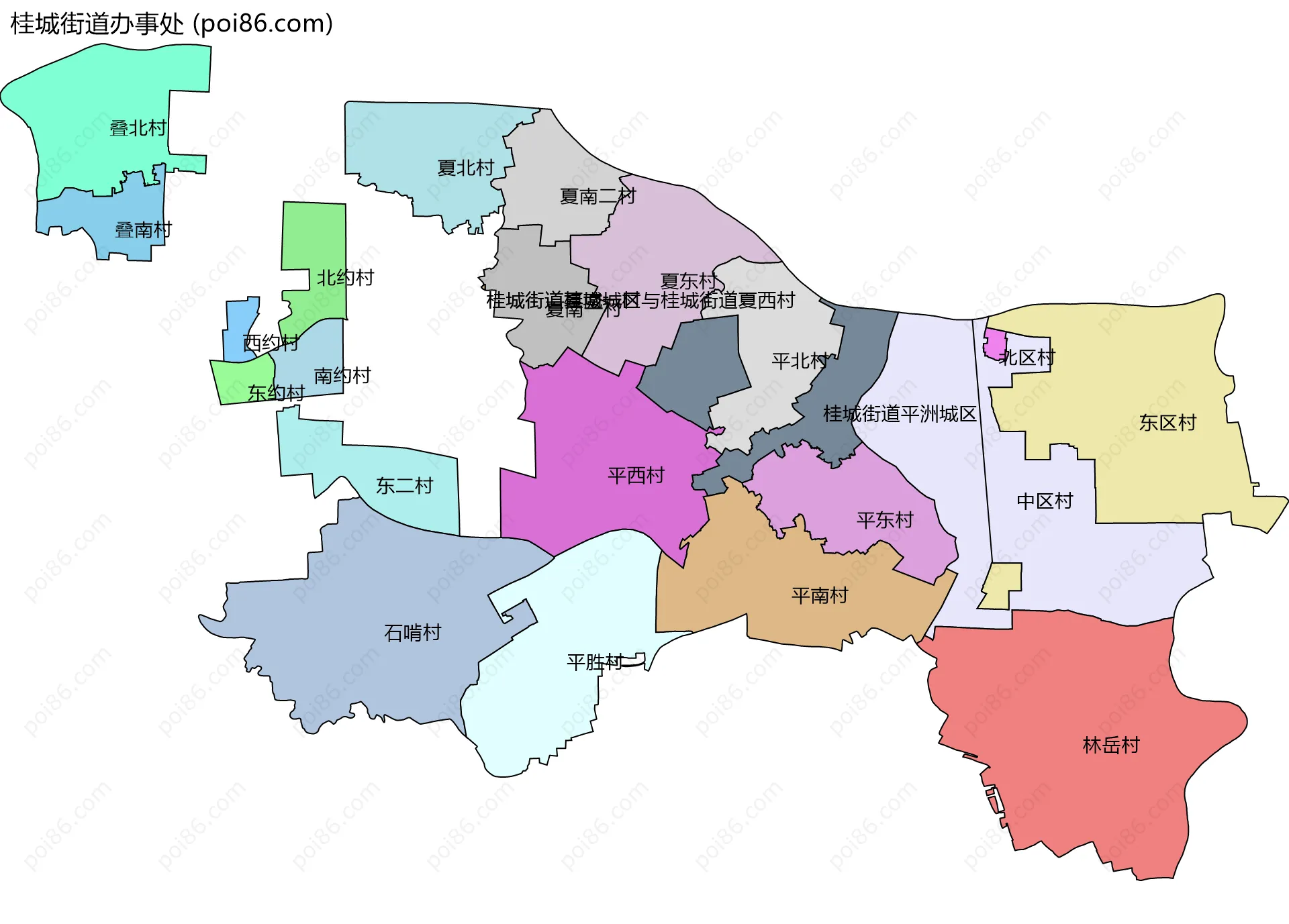 桂城街道办事处边界地图(五级行政区划)