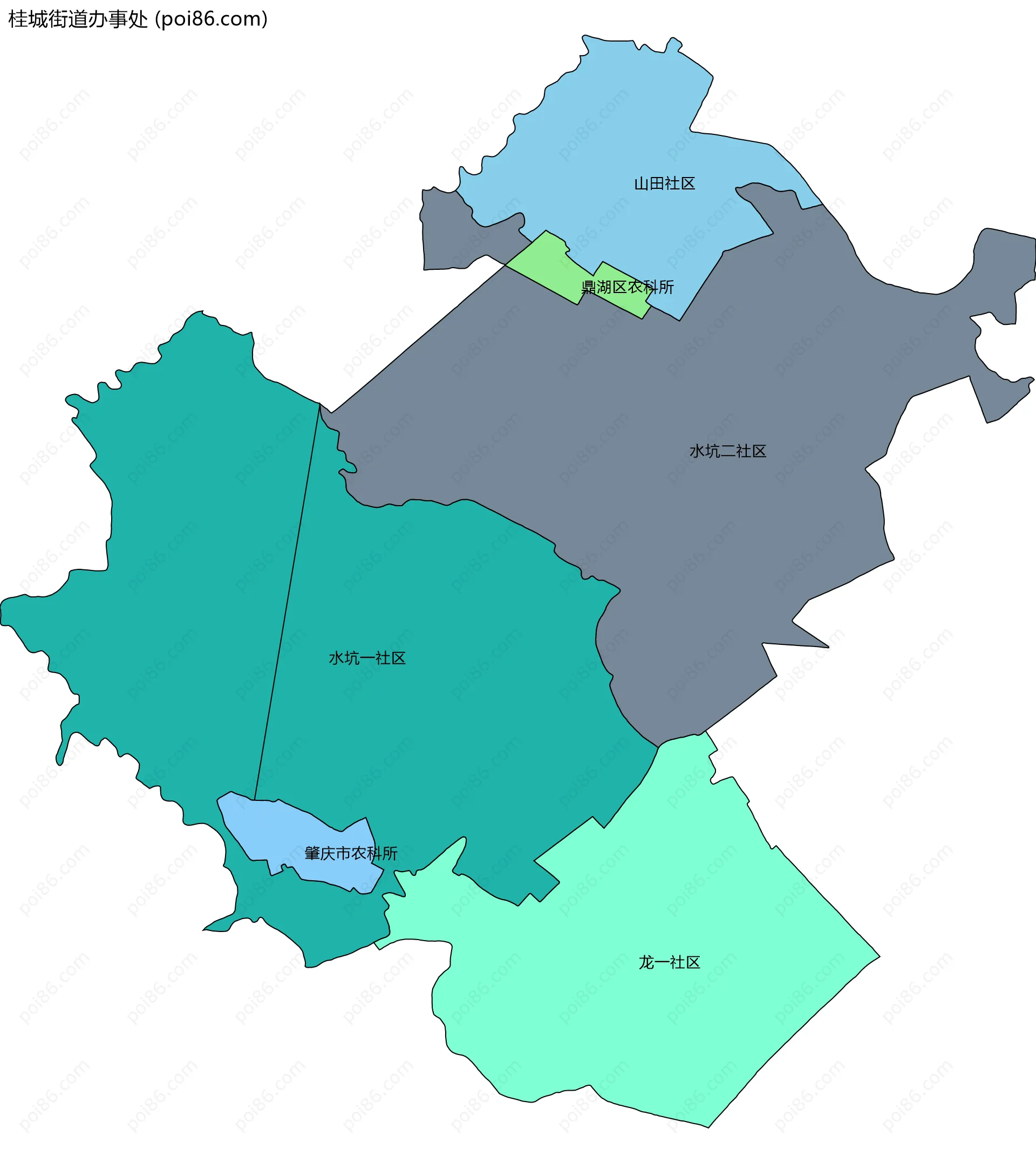 桂城街道办事处边界地图(五级行政区划)