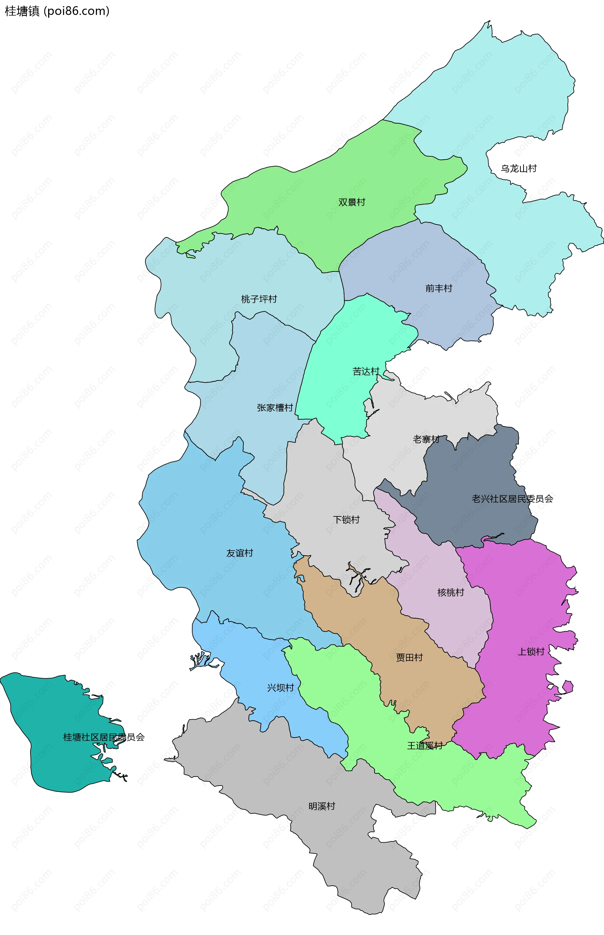 桂塘镇边界地图(五级行政区划)