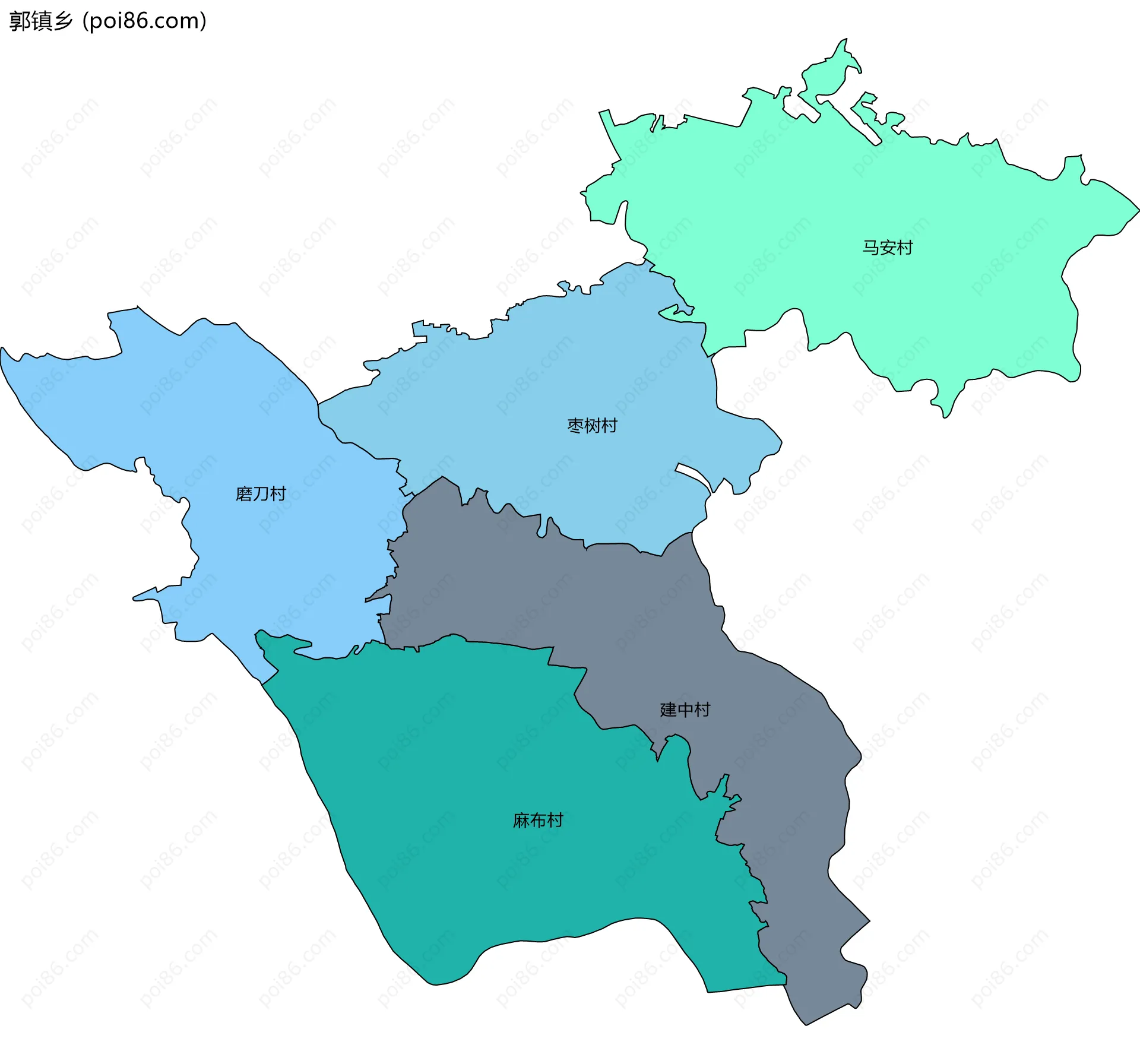 郭镇乡边界地图(五级行政区划)