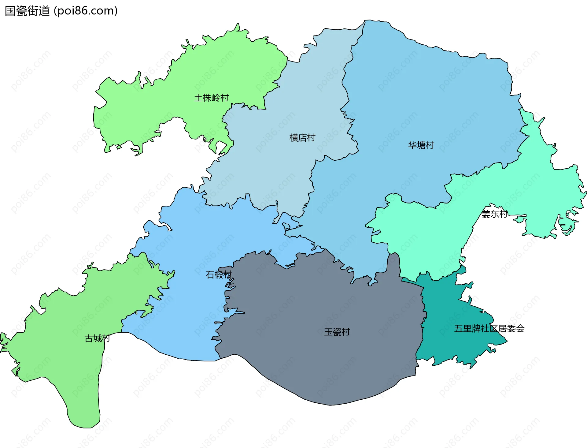 国瓷街道边界地图(五级行政区划)