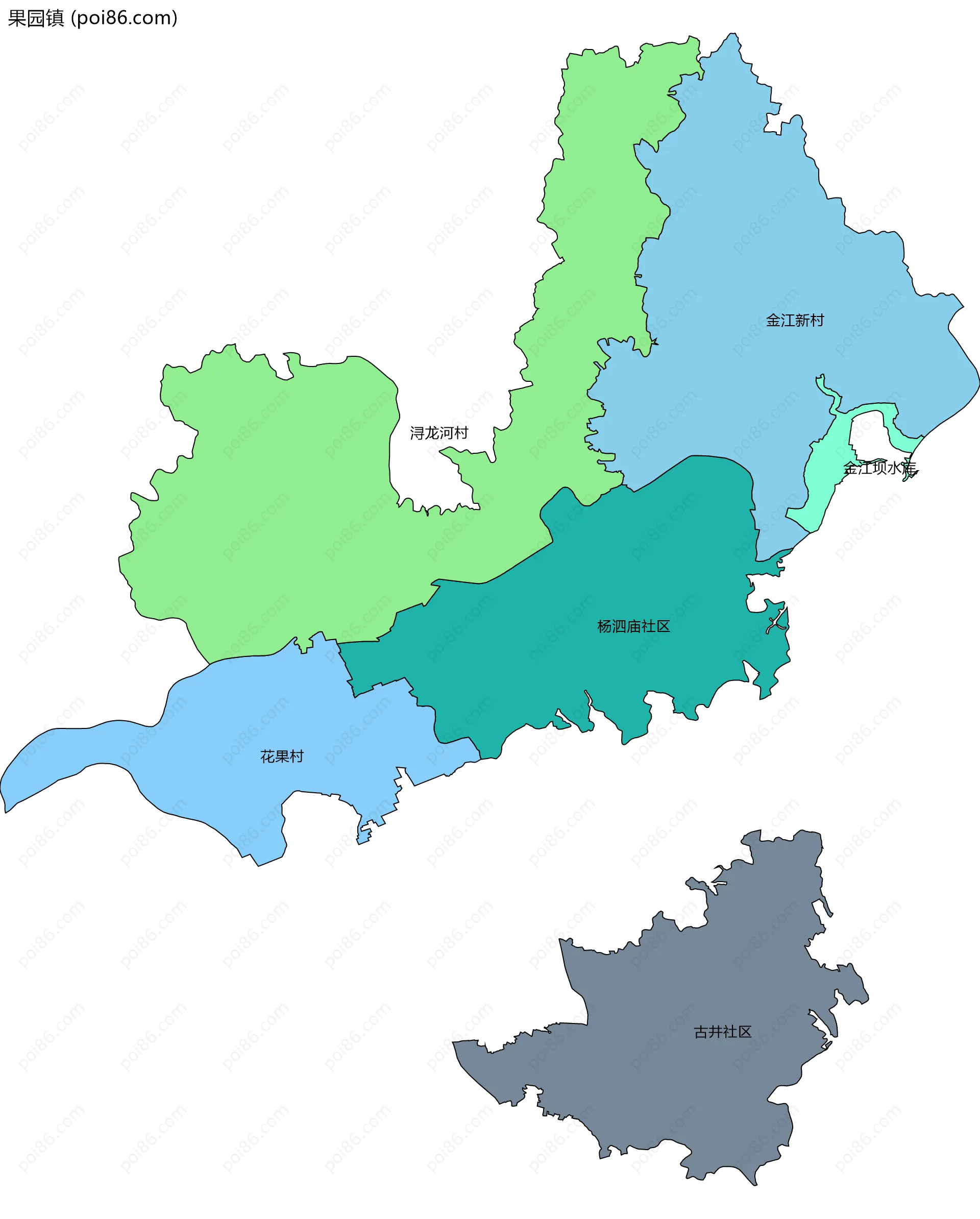 果园镇边界地图(五级行政区划)