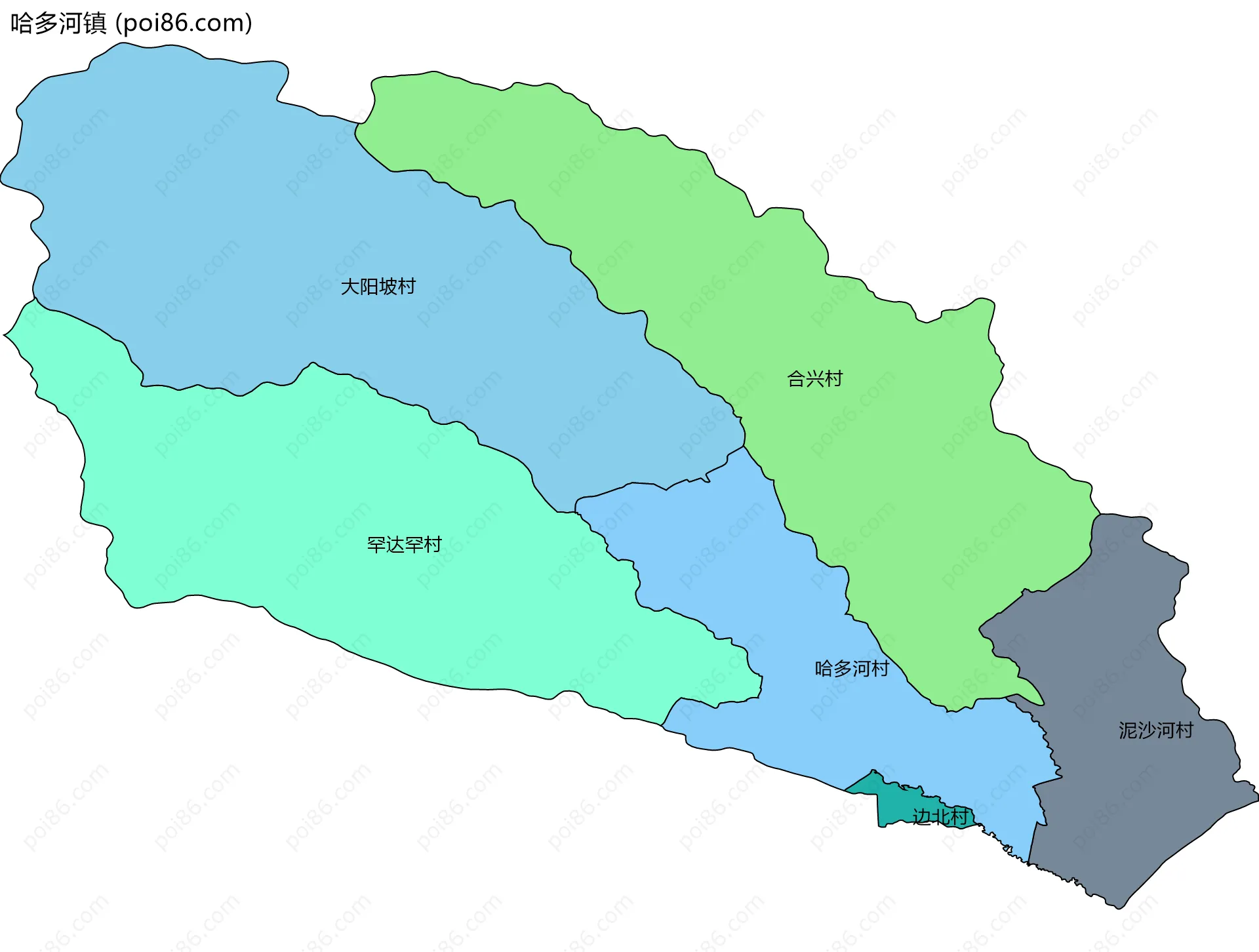 哈多河镇边界地图(五级行政区划)