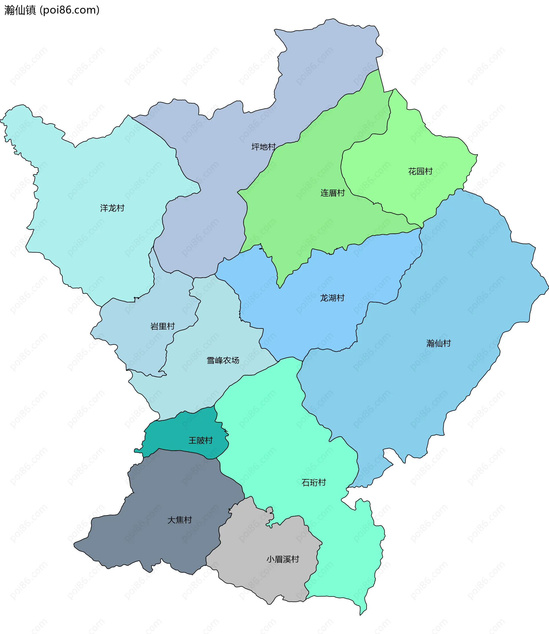 瀚仙镇边界地图(五级行政区划)