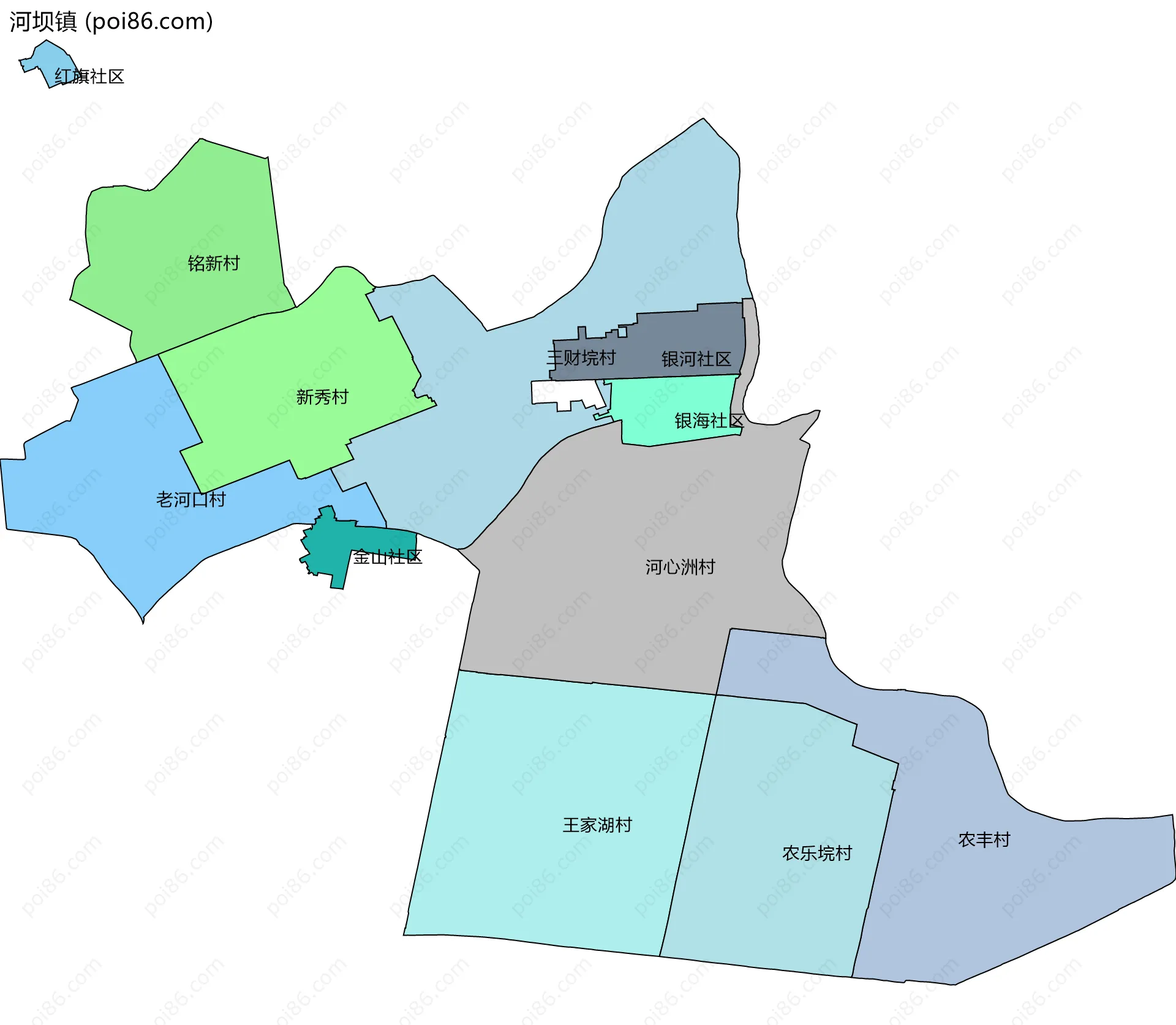 河坝镇边界地图(五级行政区划)