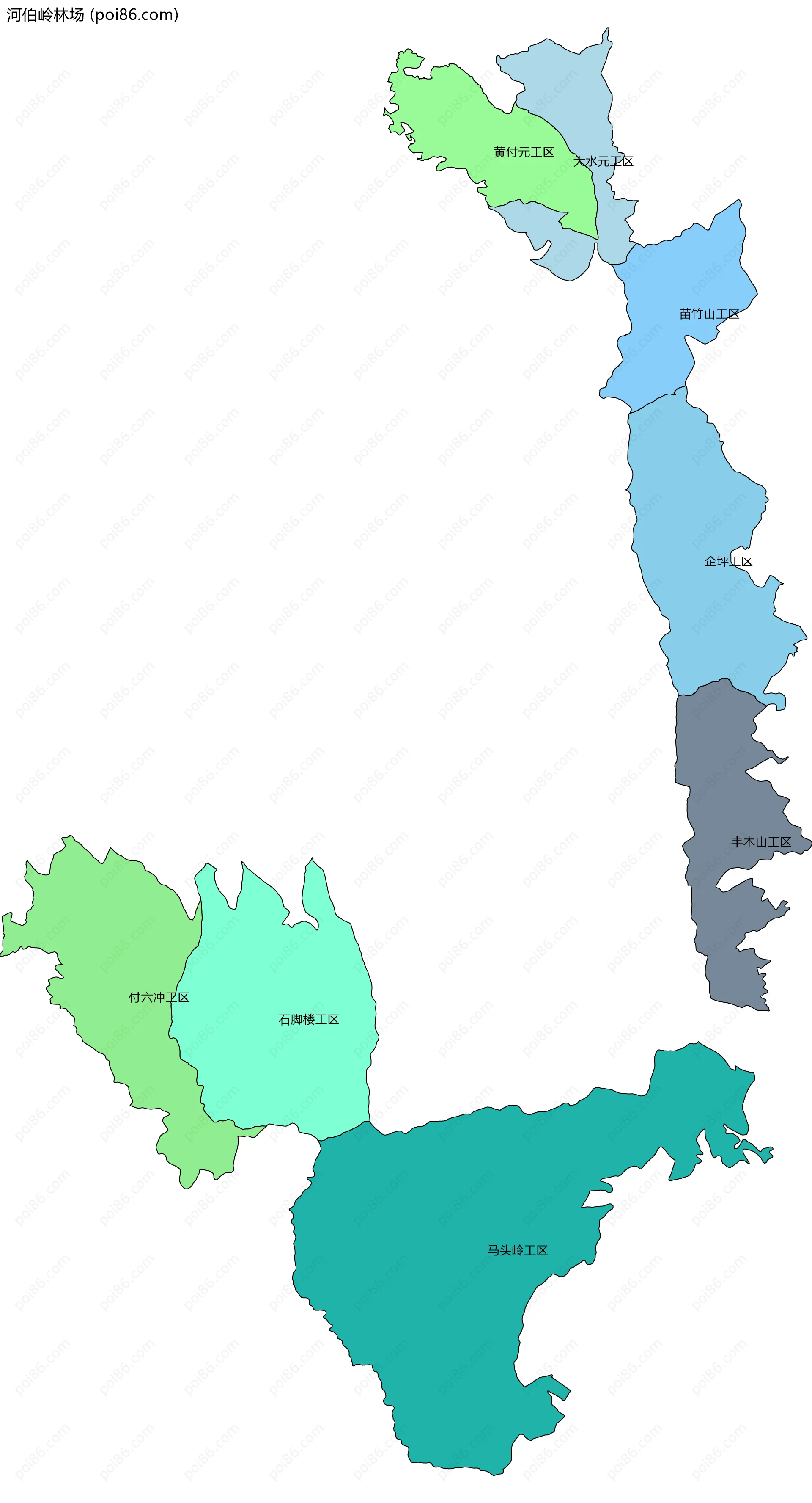 河伯岭林场边界地图(五级行政区划)