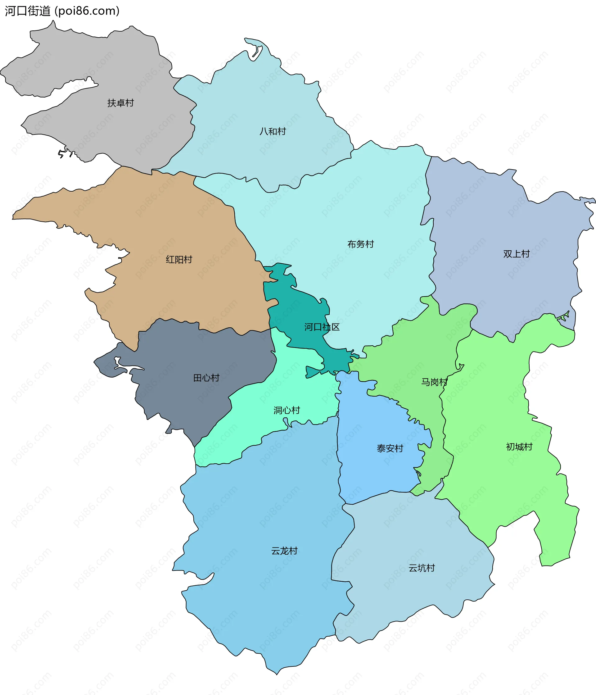 河口街道边界地图(五级行政区划)