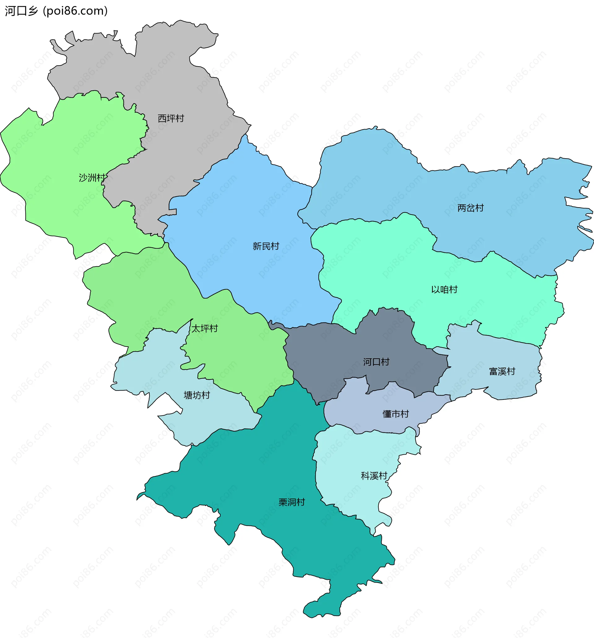 河口乡边界地图(五级行政区划)