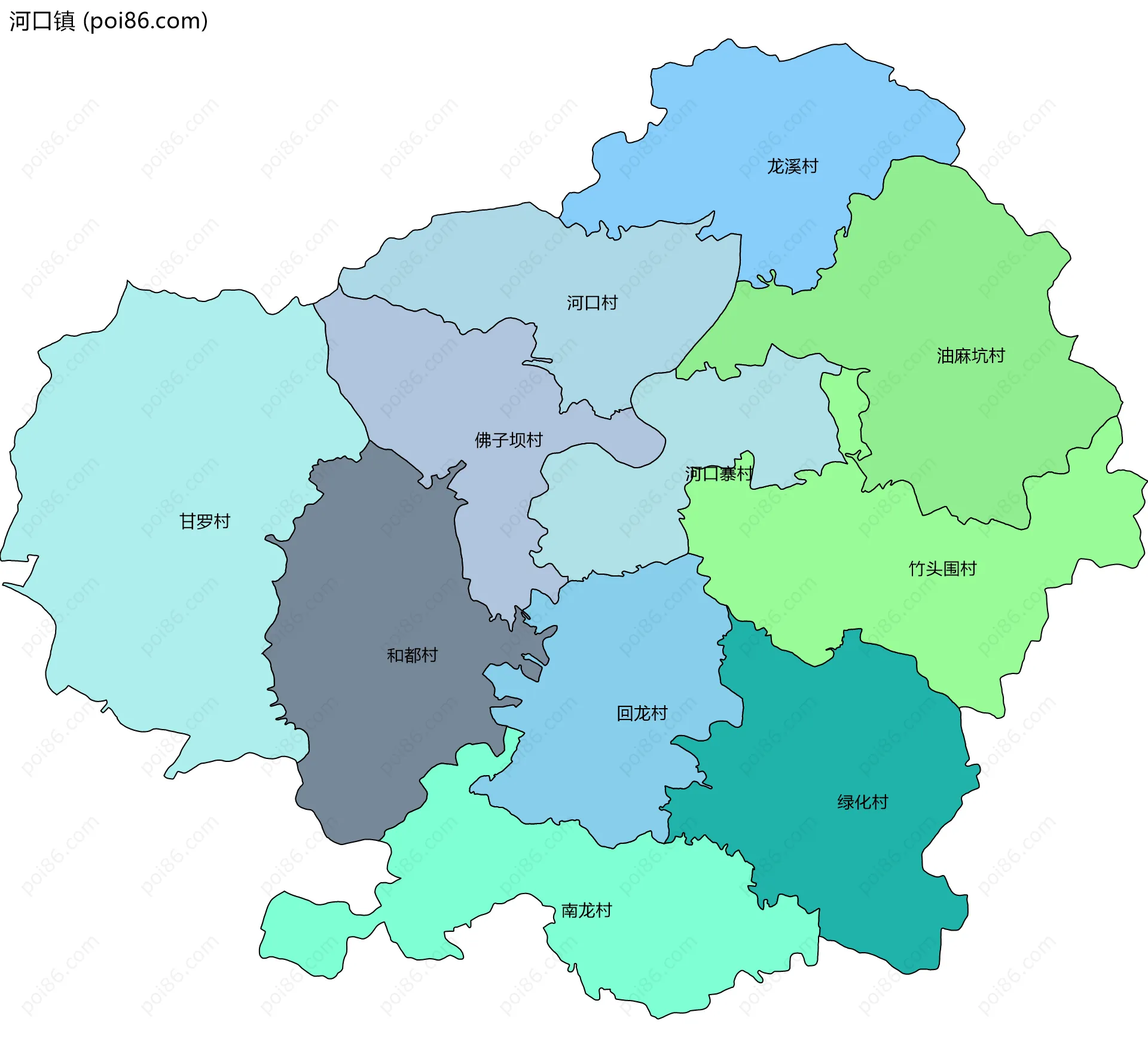 河口镇边界地图(五级行政区划)