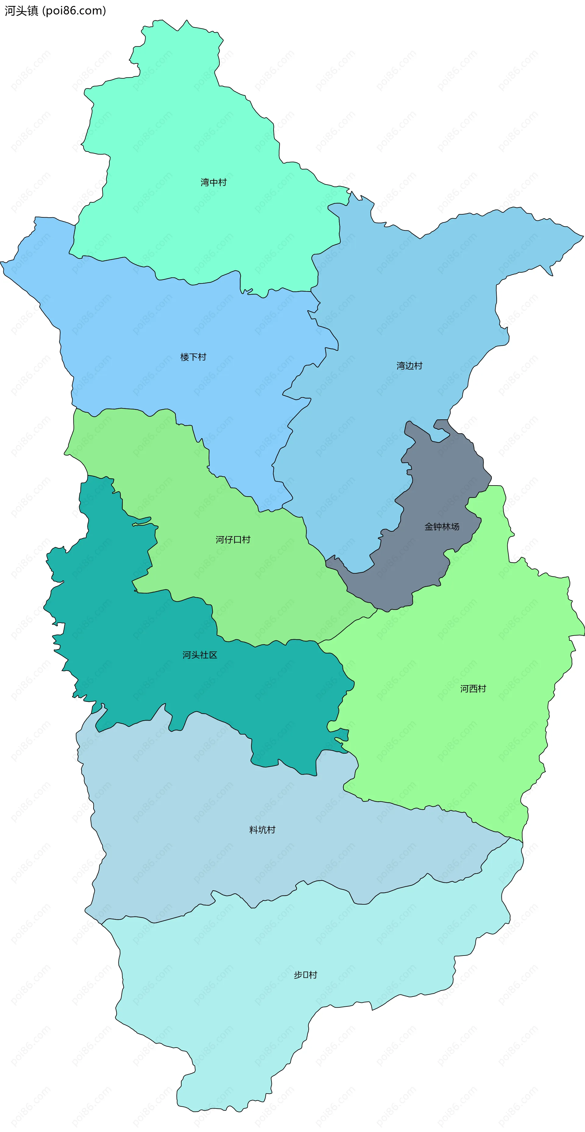 河头镇边界地图(五级行政区划)