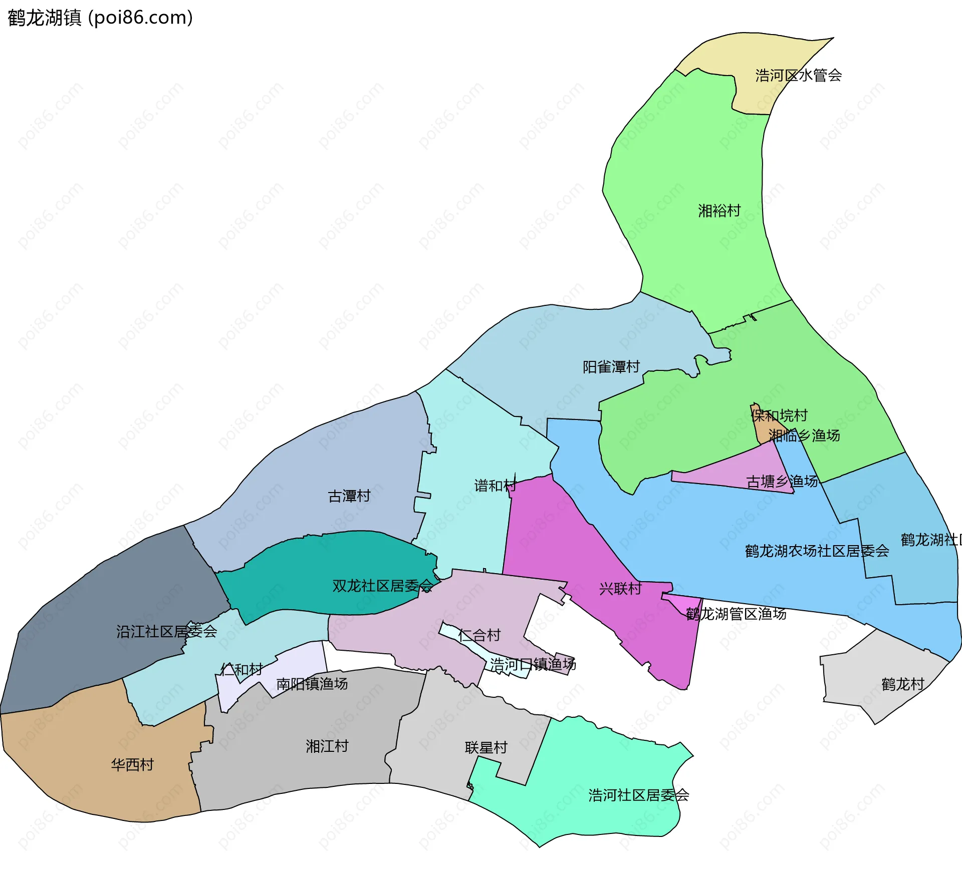 鹤龙湖镇边界地图(五级行政区划)