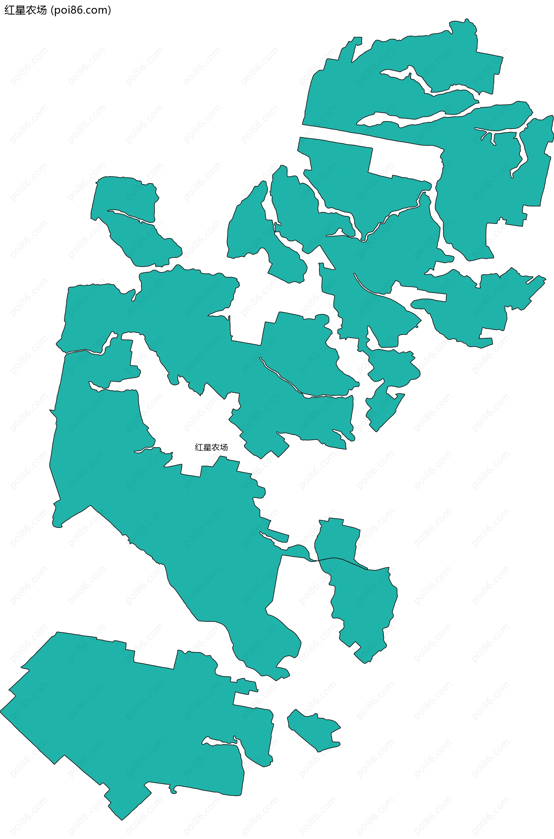 红星农场边界地图(五级行政区划)
